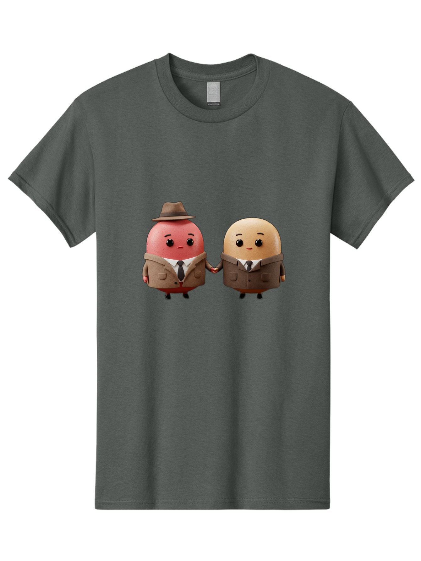 Egg-Detectives Men'S Graphic Tee, 100% Cotton, Comfortable Casual Summer Wear, Machine Washable, Cartoon Eggs In Suits, Holding Hands, 3D Characters, Whimsical Design, Comedic Relief, Funny Illustration, Quirky Friendship Baa641 13