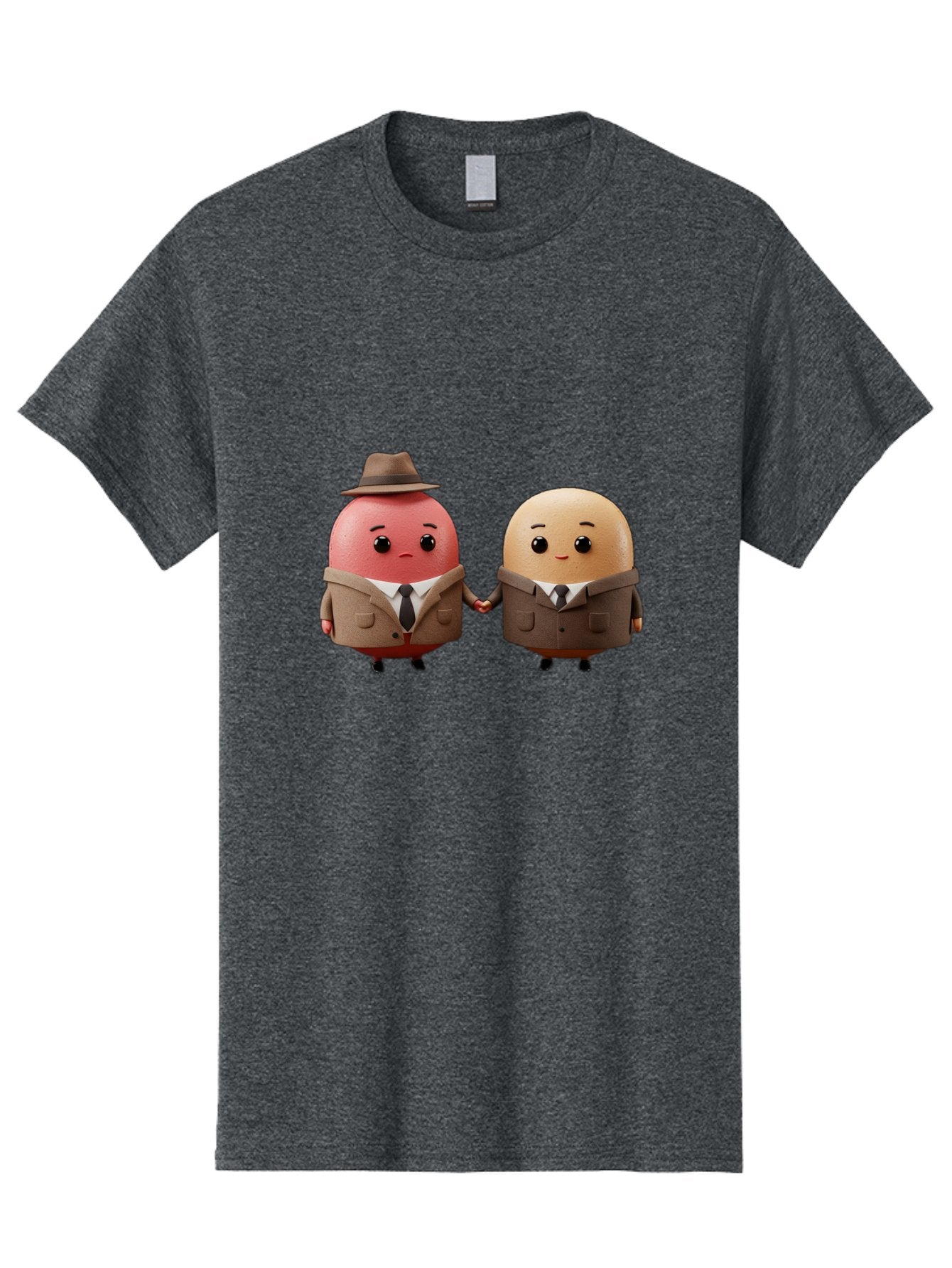 Egg-Detectives Men'S Graphic Tee, 100% Cotton, Comfortable Casual Summer Wear, Machine Washable, Cartoon Eggs In Suits, Holding Hands, 3D Characters, Whimsical Design, Comedic Relief, Funny Illustration, Quirky Friendship Baa641