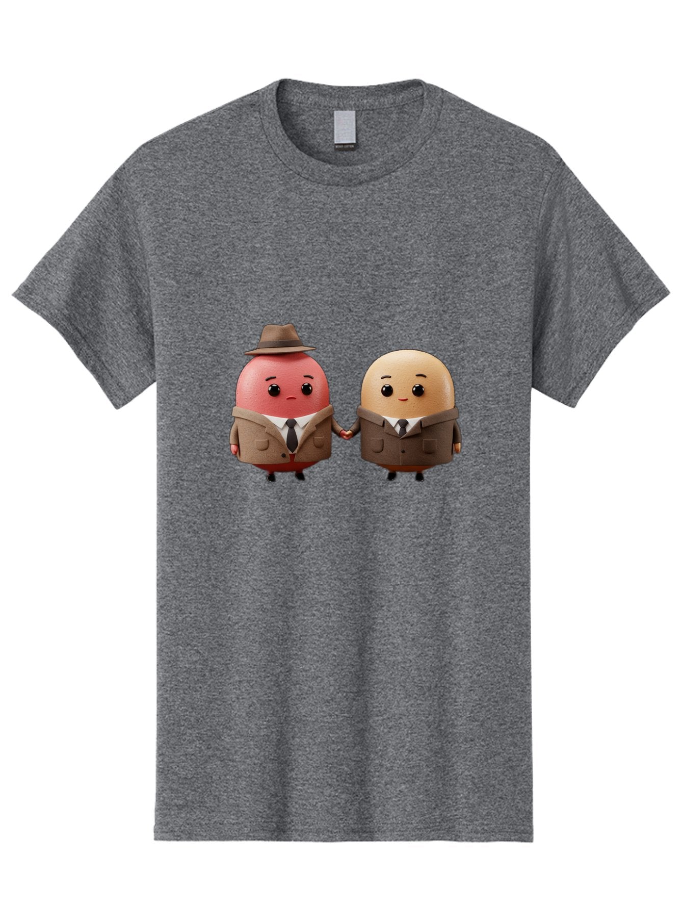 Egg-Detectives Men'S Graphic Tee, 100% Cotton, Comfortable Casual Summer Wear, Machine Washable, Cartoon Eggs In Suits, Holding Hands, 3D Characters, Whimsical Design, Comedic Relief, Funny Illustration, Quirky Friendship Baa641 9