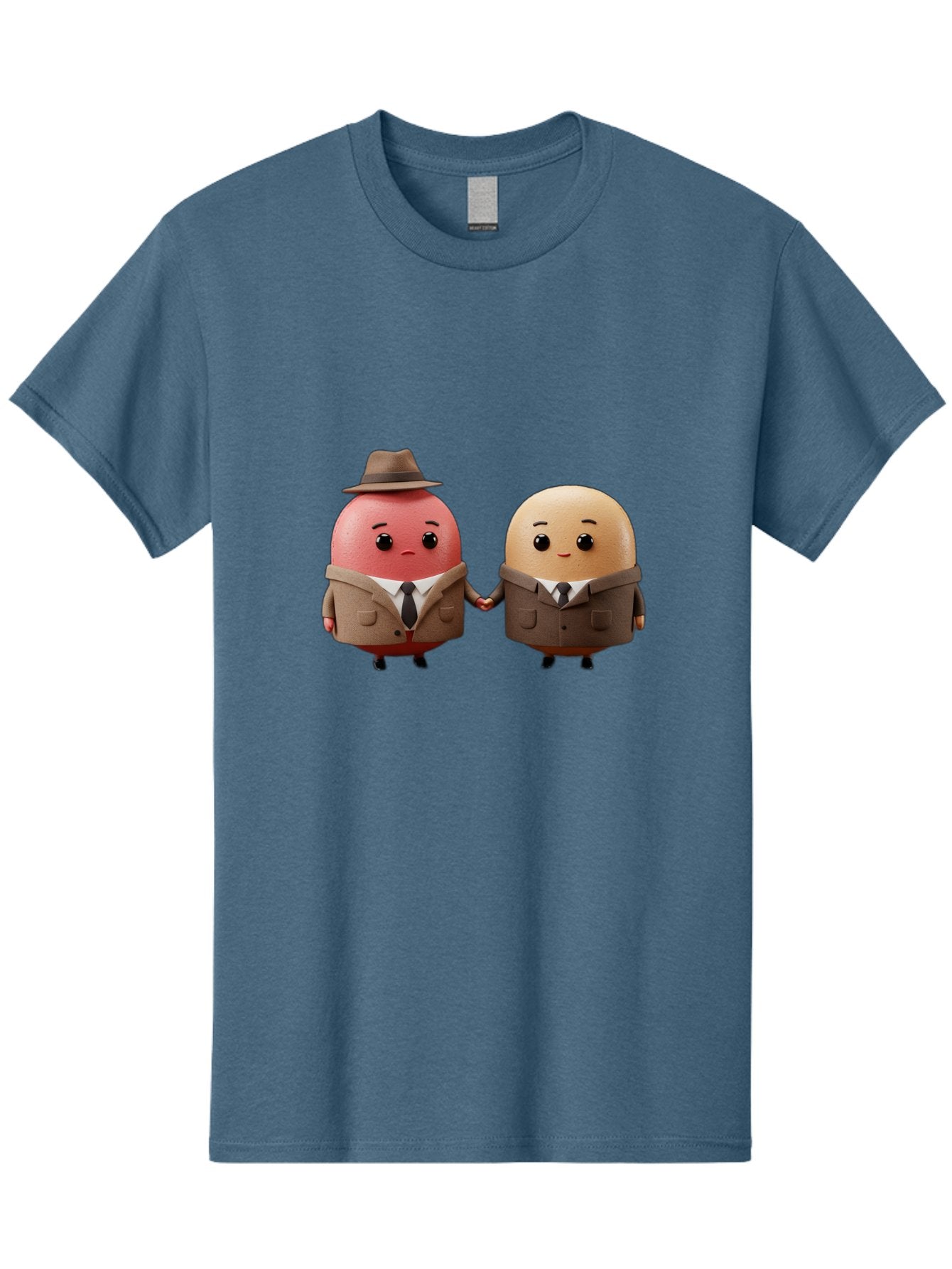 Egg-Detectives Men'S Graphic Tee, 100% Cotton, Comfortable Casual Summer Wear, Machine Washable, Cartoon Eggs In Suits, Holding Hands, 3D Characters, Whimsical Design, Comedic Relief, Funny Illustration, Quirky Friendship Baa641 11