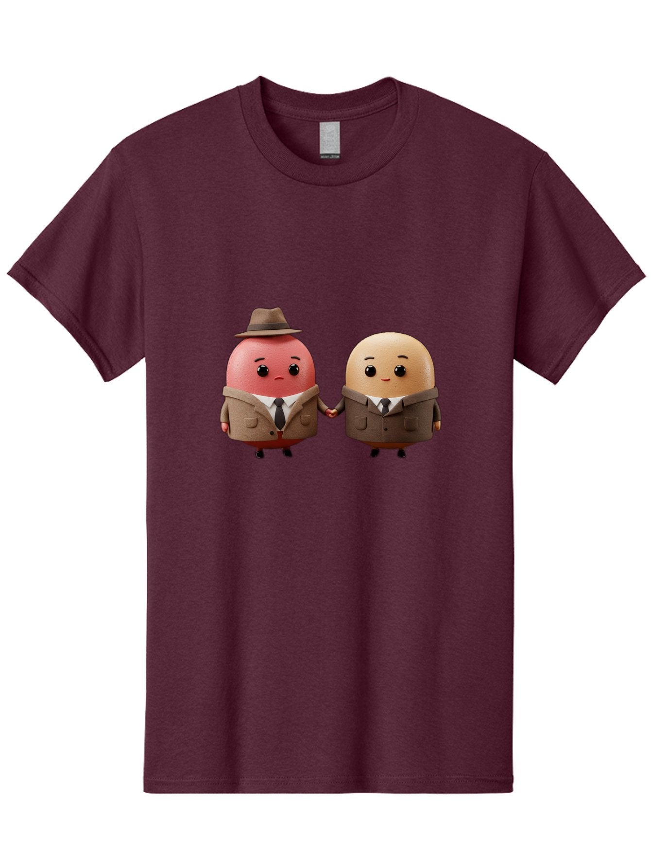 Egg-Detectives Men'S Graphic Tee, 100% Cotton, Comfortable Casual Summer Wear, Machine Washable, Cartoon Eggs In Suits, Holding Hands, 3D Characters, Whimsical Design, Comedic Relief, Funny Illustration, Quirky Friendship Baa641 7