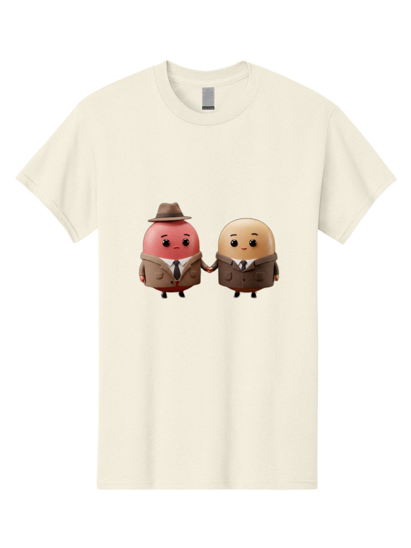 Egg-Detectives Men'S Graphic Tee, 100% Cotton, Comfortable Casual Summer Wear, Machine Washable, Cartoon Eggs In Suits, Holding Hands, 3D Characters, Whimsical Design, Comedic Relief, Funny Illustration, Quirky Friendship Baa641 15