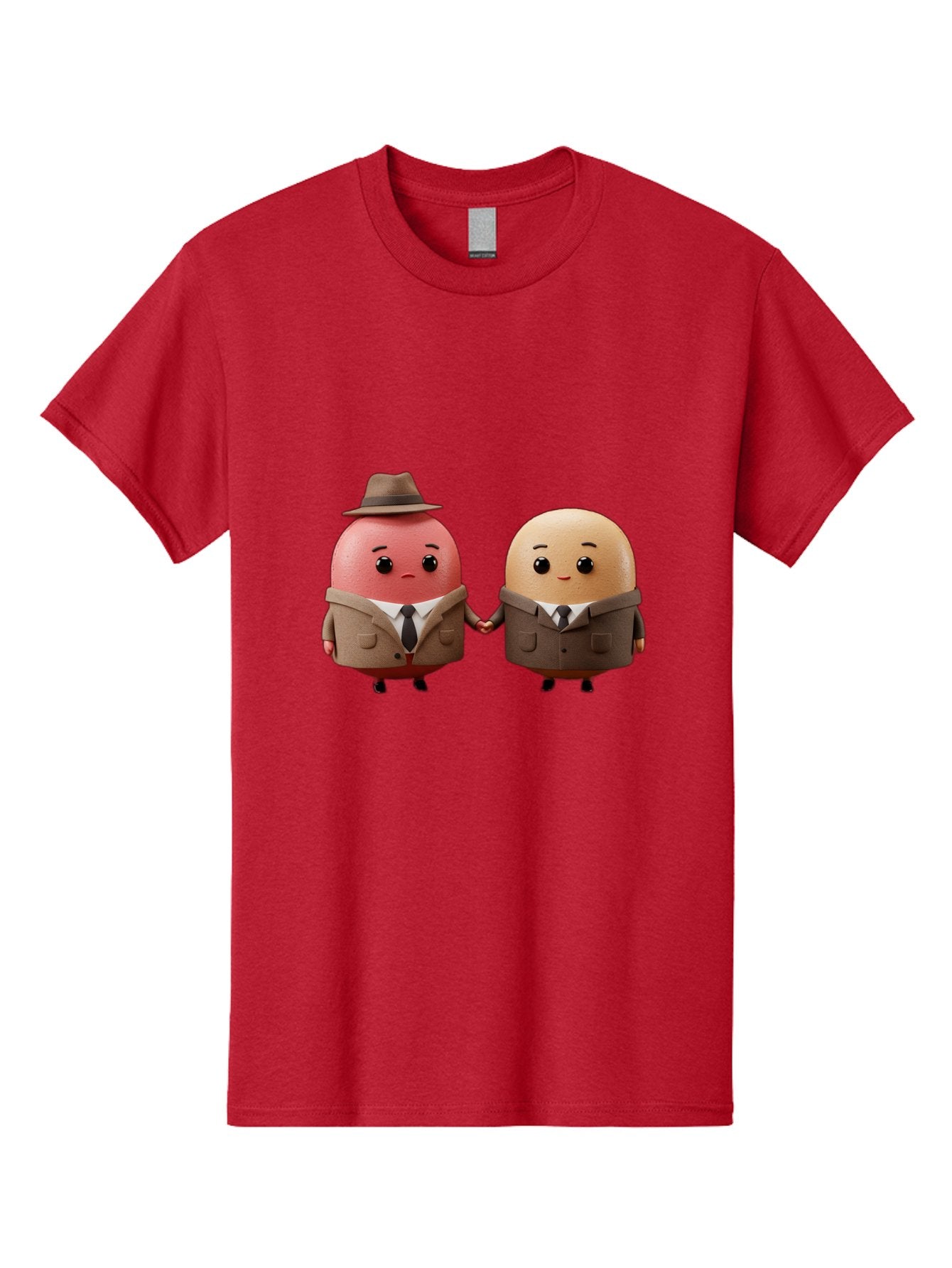 Egg-Detectives Men'S Graphic Tee, 100% Cotton, Comfortable Casual Summer Wear, Machine Washable, Cartoon Eggs In Suits, Holding Hands, 3D Characters, Whimsical Design, Comedic Relief, Funny Illustration, Quirky Friendship Baa641 6