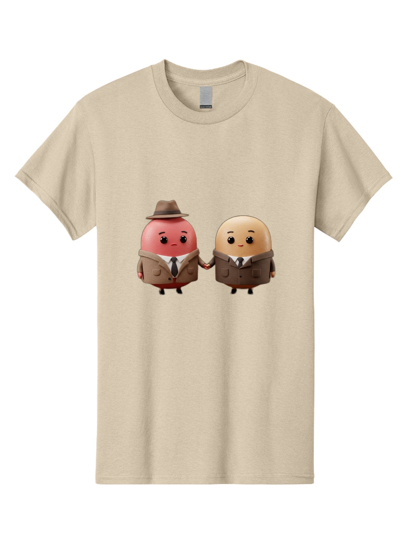 Egg-Detectives Men'S Graphic Tee, 100% Cotton, Comfortable Casual Summer Wear, Machine Washable, Cartoon Eggs In Suits, Holding Hands, 3D Characters, Whimsical Design, Comedic Relief, Funny Illustration, Quirky Friendship Baa641