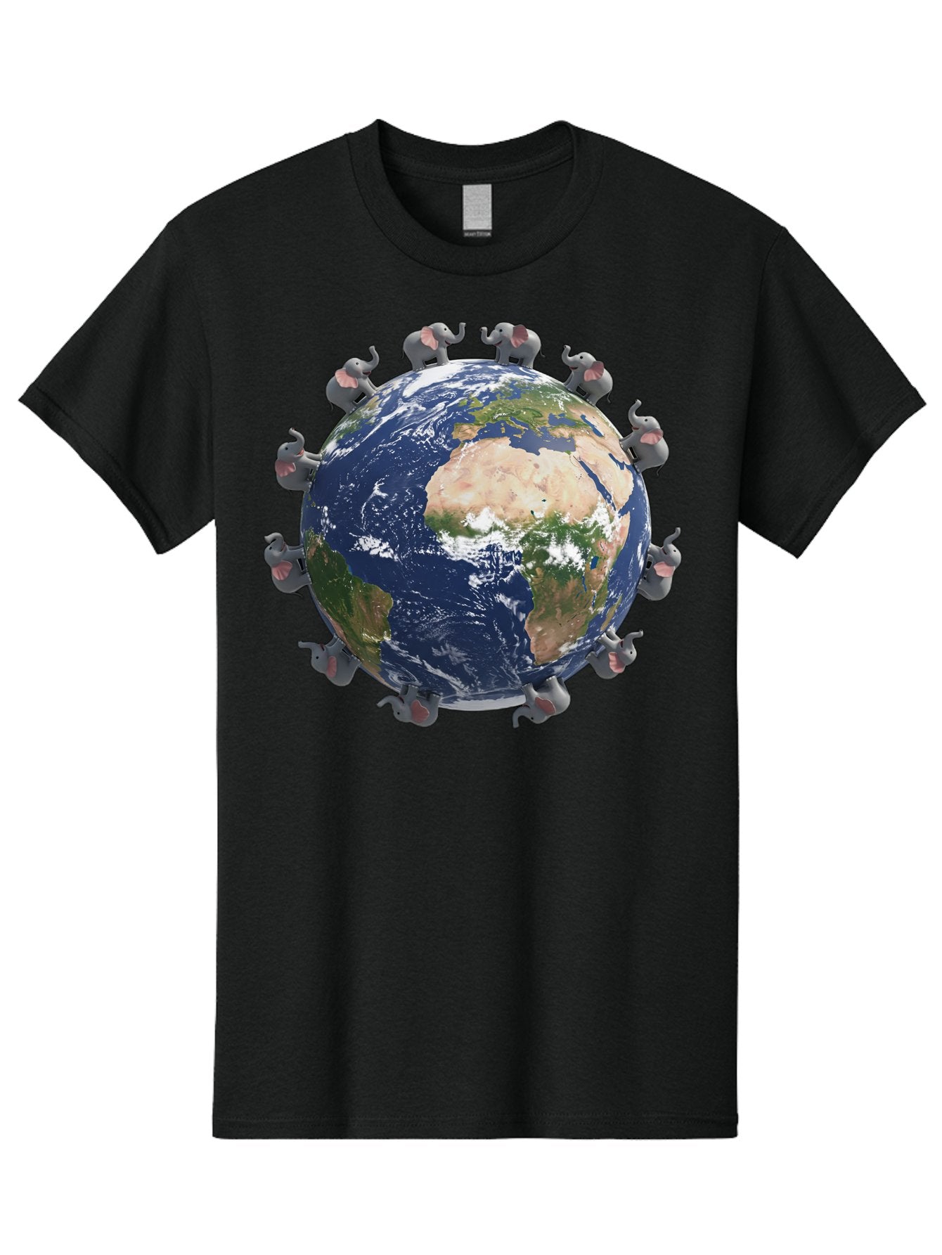 Elephants-Holding-Earth Men'S Graphic Tee, 100% Cotton, Comfortable Casual Summer Wear, Machine Washable, Elephants Surrounding The Earth, Global Unity, Conservation Efforts, Wildlife Protection, Animal Lovers, Earth'S Beauty, Baa644