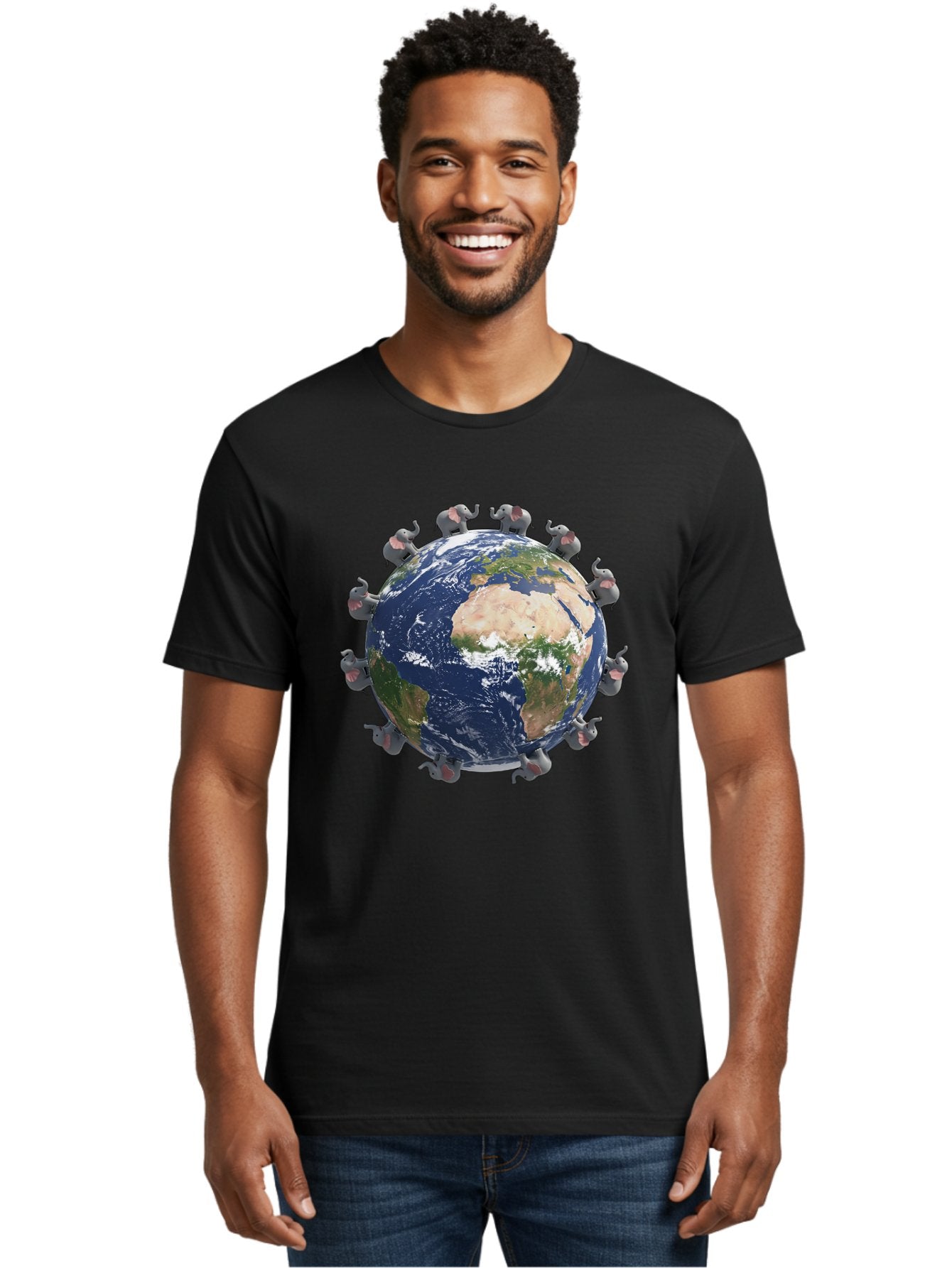 Elephants-Holding-Earth Men'S Graphic Tee, 100% Cotton, Comfortable Casual Summer Wear, Machine Washable, Elephants Surrounding The Earth, Global Unity, Conservation Efforts, Wildlife Protection, Animal Lovers, Earth'S Beauty, Baa644 19