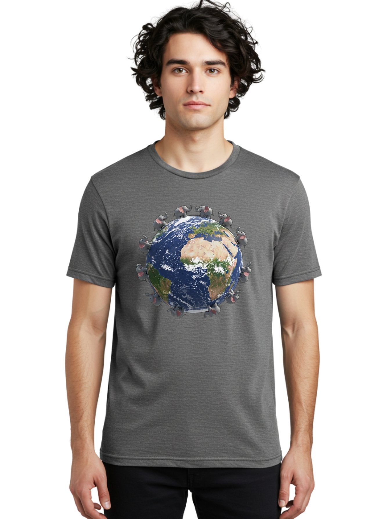 Elephants-Holding-Earth Men'S Graphic Tee, 100% Cotton, Comfortable Casual Summer Wear, Machine Washable, Elephants Surrounding The Earth, Global Unity, Conservation Efforts, Wildlife Protection, Animal Lovers, Earth'S Beauty, Baa644 22