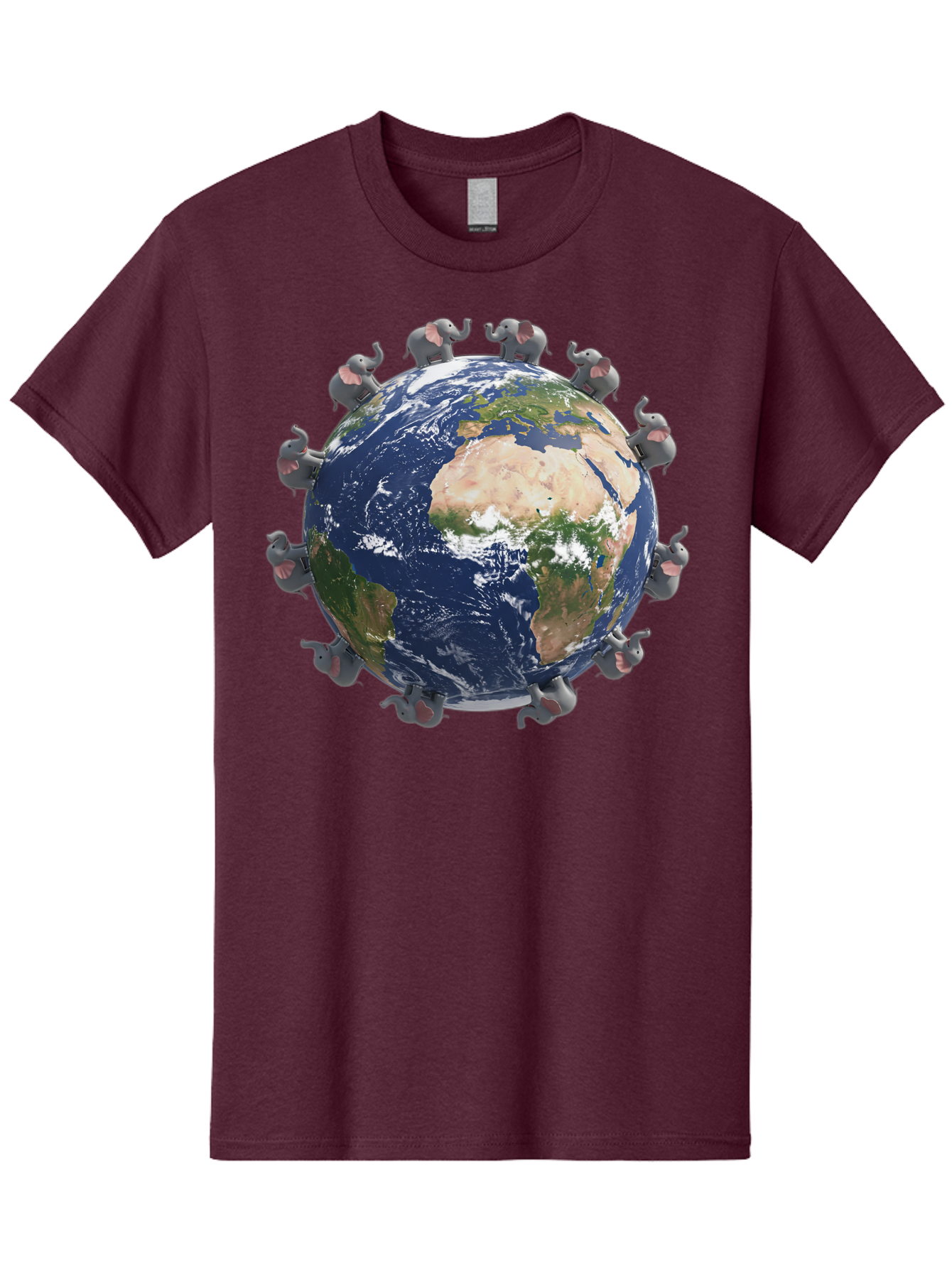 Elephants-Holding-Earth Men'S Graphic Tee, 100% Cotton, Comfortable Casual Summer Wear, Machine Washable, Elephants Surrounding The Earth, Global Unity, Conservation Efforts, Wildlife Protection, Animal Lovers, Earth'S Beauty, Baa644