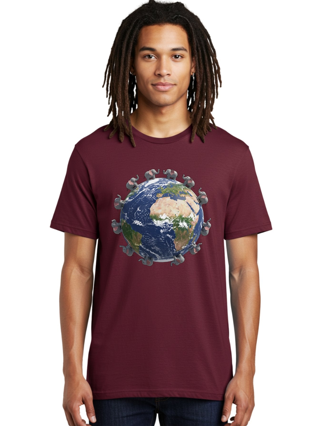 Elephants-Holding-Earth Men'S Graphic Tee, 100% Cotton, Comfortable Casual Summer Wear, Machine Washable, Elephants Surrounding The Earth, Global Unity, Conservation Efforts, Wildlife Protection, Animal Lovers, Earth'S Beauty, Baa644 30