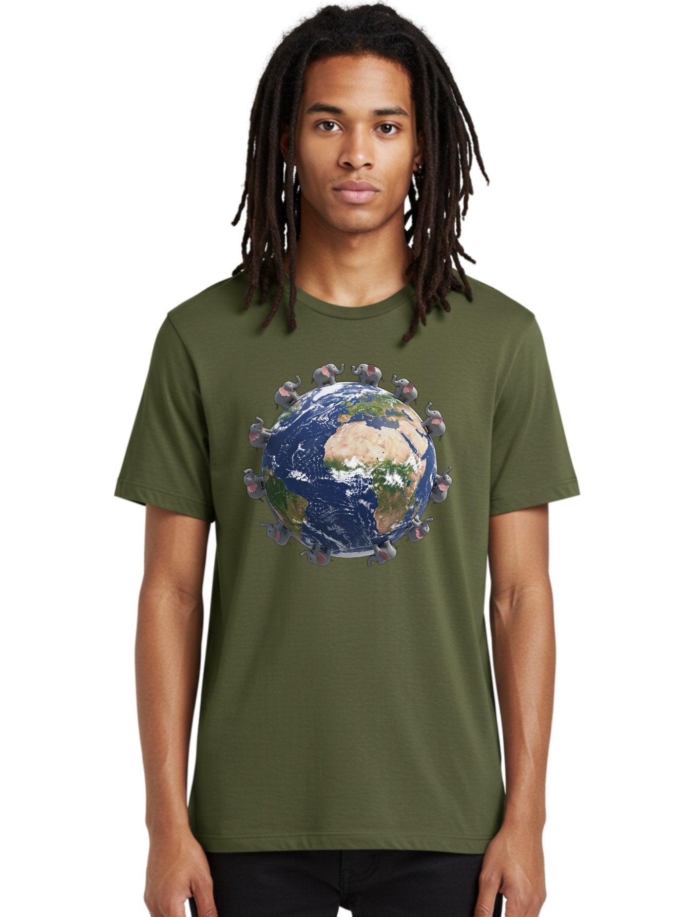 Elephants-Holding-Earth Men'S Graphic Tee, 100% Cotton, Comfortable Casual Summer Wear, Machine Washable, Elephants Surrounding The Earth, Global Unity, Conservation Efforts, Wildlife Protection, Animal Lovers, Earth'S Beauty, Baa644 28
