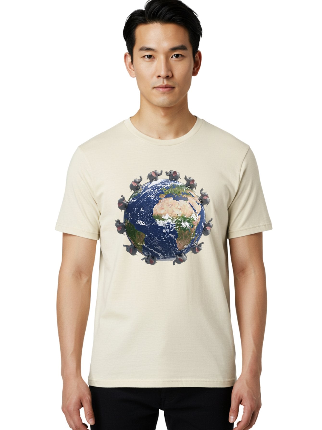 Elephants-Holding-Earth Men'S Graphic Tee, 100% Cotton, Comfortable Casual Summer Wear, Machine Washable, Elephants Surrounding The Earth, Global Unity, Conservation Efforts, Wildlife Protection, Animal Lovers, Earth'S Beauty, Baa644 27