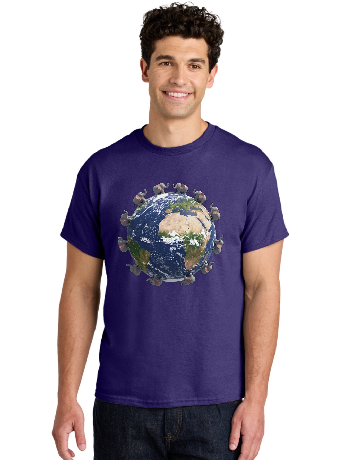 Elephants-Holding-Earth Men'S Graphic Tee, 100% Cotton, Comfortable Casual Summer Wear, Machine Washable, Elephants Surrounding The Earth, Global Unity, Conservation Efforts, Wildlife Protection, Animal Lovers, Earth'S Beauty, Baa644 24