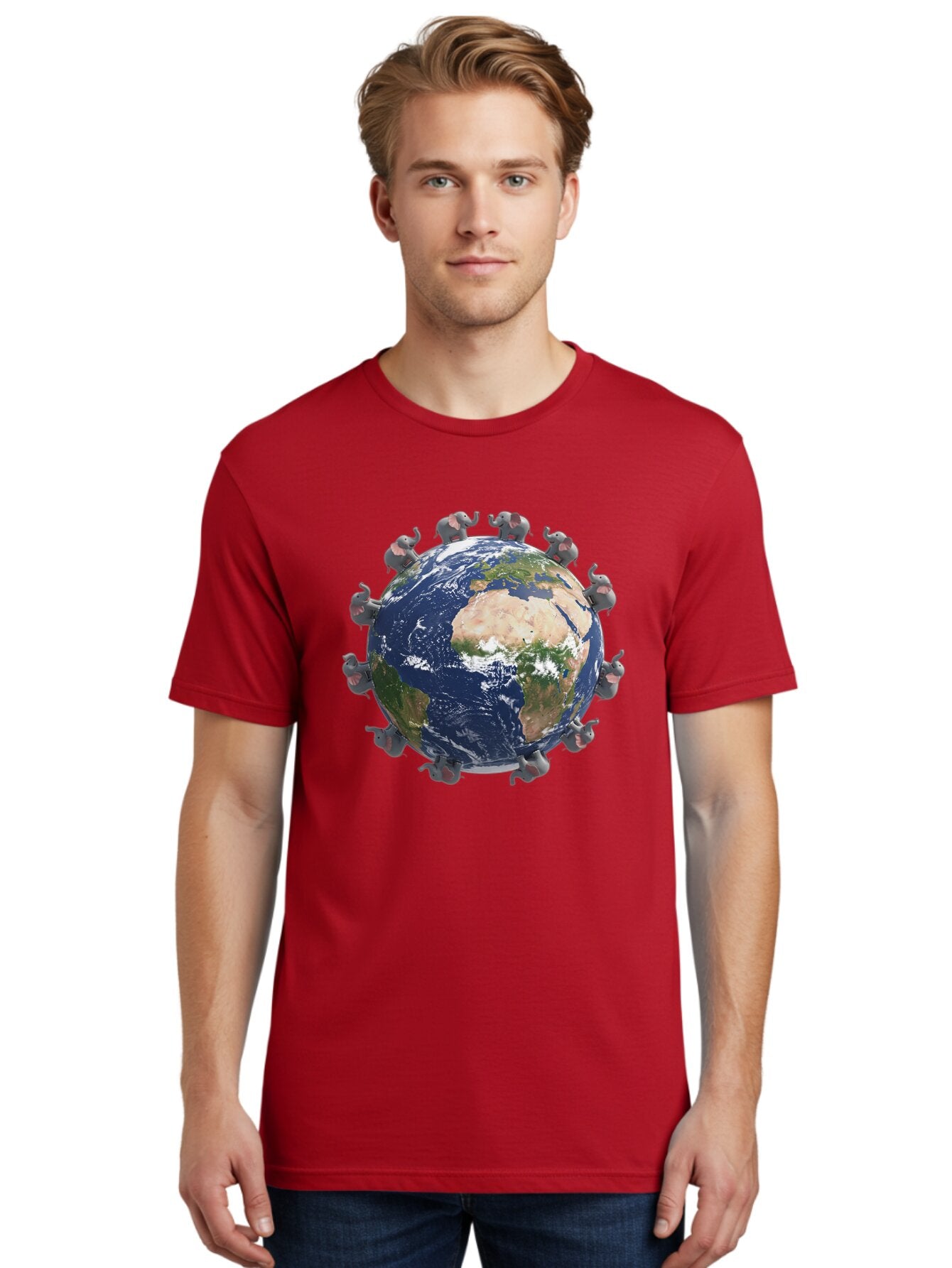 Elephants-Holding-Earth Men'S Graphic Tee, 100% Cotton, Comfortable Casual Summer Wear, Machine Washable, Elephants Surrounding The Earth, Global Unity, Conservation Efforts, Wildlife Protection, Animal Lovers, Earth'S Beauty, Baa644 26