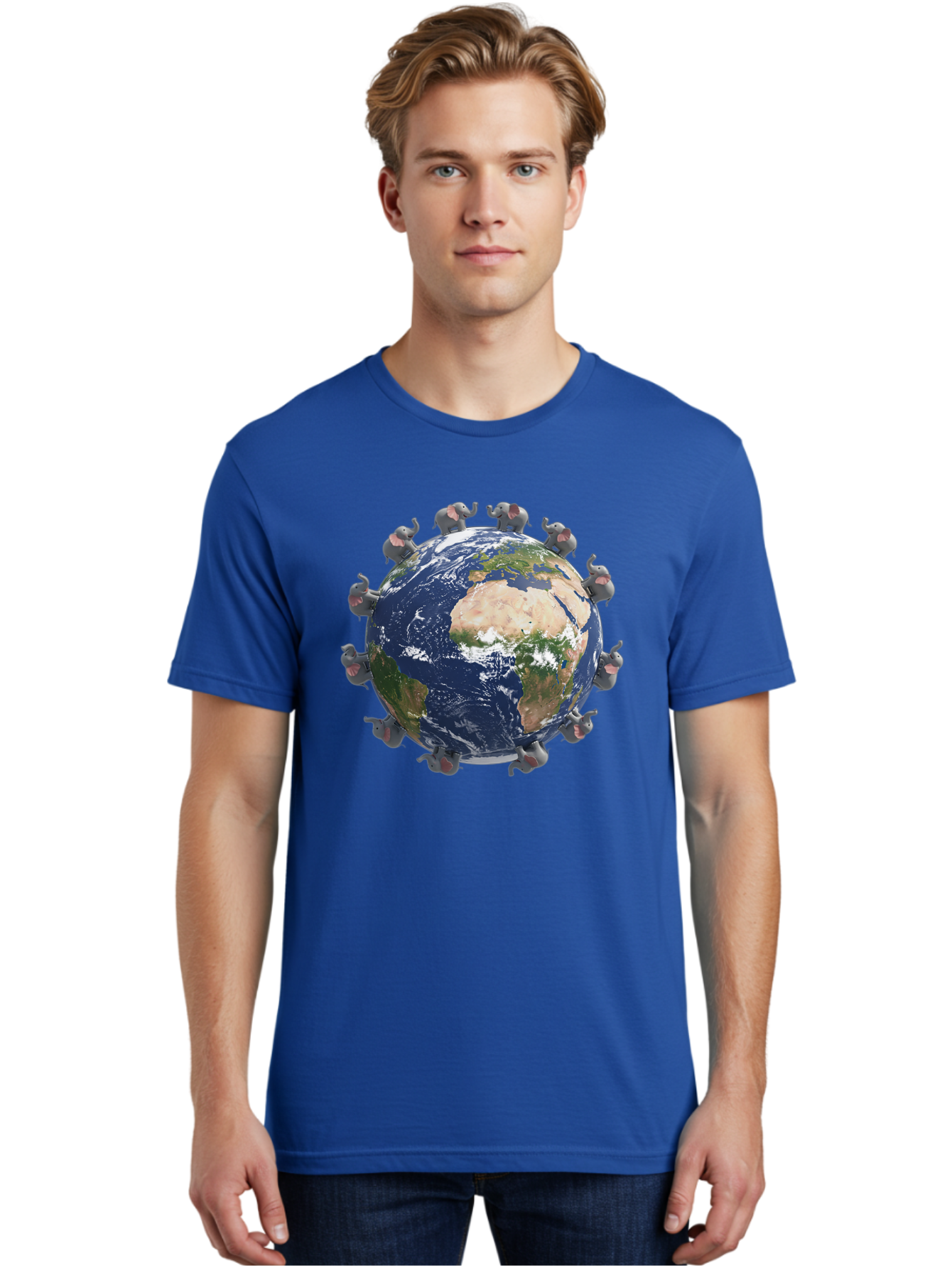 Elephants-Holding-Earth Men'S Graphic Tee, 100% Cotton, Comfortable Casual Summer Wear, Machine Washable, Elephants Surrounding The Earth, Global Unity, Conservation Efforts, Wildlife Protection, Animal Lovers, Earth'S Beauty, Baa644 24