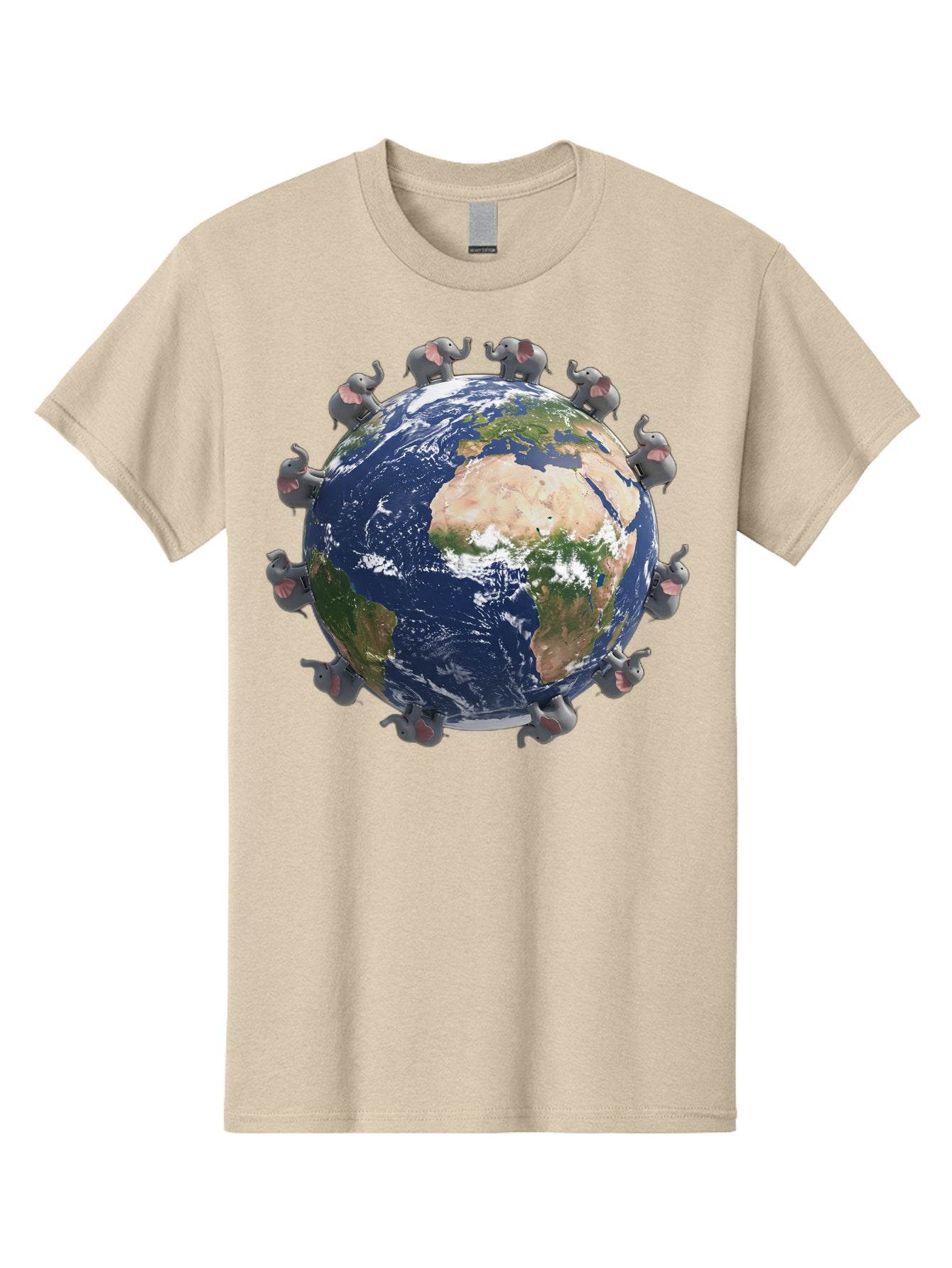 Elephants-Holding-Earth Men'S Graphic Tee, 100% Cotton, Comfortable Casual Summer Wear, Machine Washable, Elephants Surrounding The Earth, Global Unity, Conservation Efforts, Wildlife Protection, Animal Lovers, Earth'S Beauty, Baa644 8