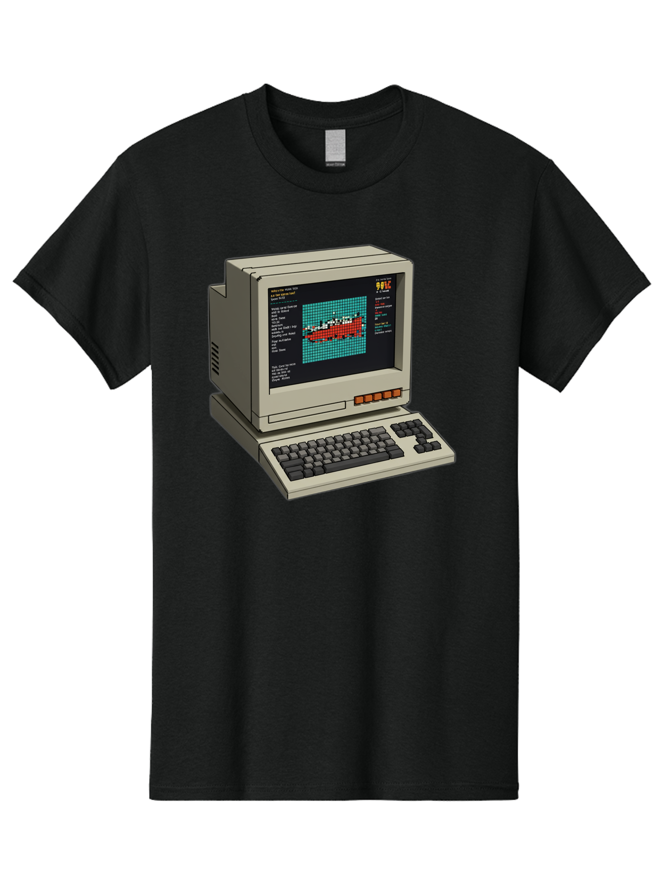 Elite-Game-On-Apple-Ii Men'S Graphic Tee, 100% Cotton, Comfortable Casual Summer Wear, Machine Washable, Retro Computer, Apple Ii, Vintage Technology, Pixel Art, Old School Gaming, 8-Bit Graphics, Red Boat, Turquoise Grid Baa645 25