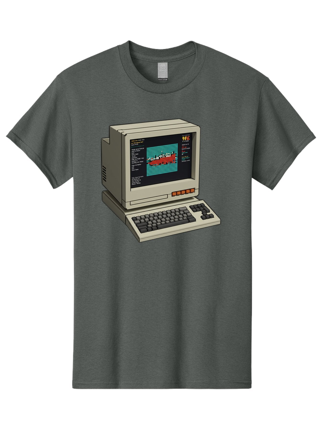 Elite-Game-On-Apple-Ii Men'S Graphic Tee, 100% Cotton, Comfortable Casual Summer Wear, Machine Washable, Retro Computer, Apple Ii, Vintage Technology, Pixel Art, Old School Gaming, 8-Bit Graphics, Red Boat, Turquoise Grid Baa645 5