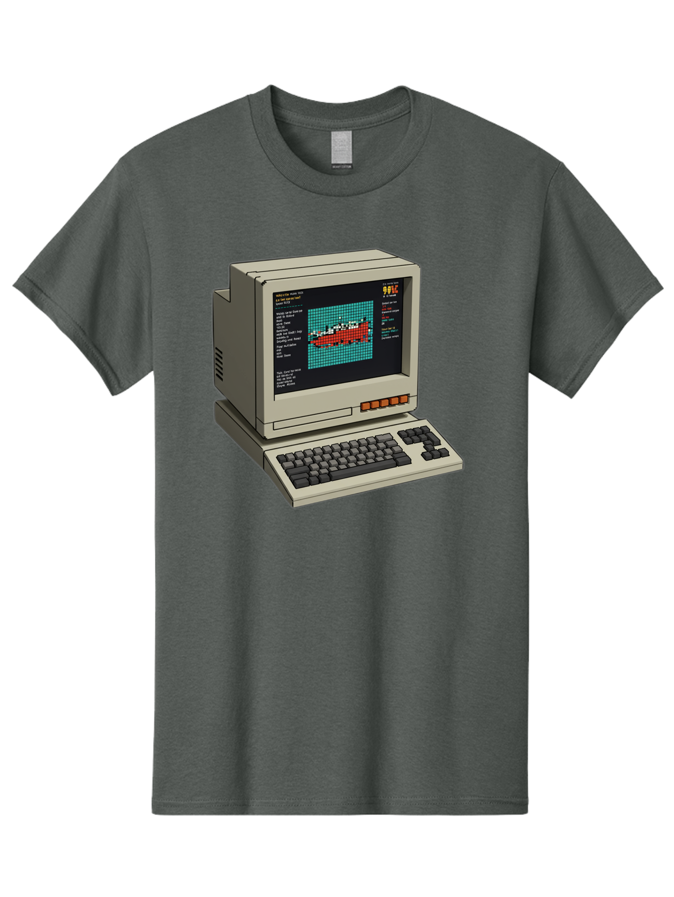 Elite-Game-On-Apple-Ii Men'S Graphic Tee, 100% Cotton, Comfortable Casual Summer Wear, Machine Washable, Retro Computer, Apple Ii, Vintage Technology, Pixel Art, Old School Gaming, 8-Bit Graphics, Red Boat, Turquoise Grid Baa645 15