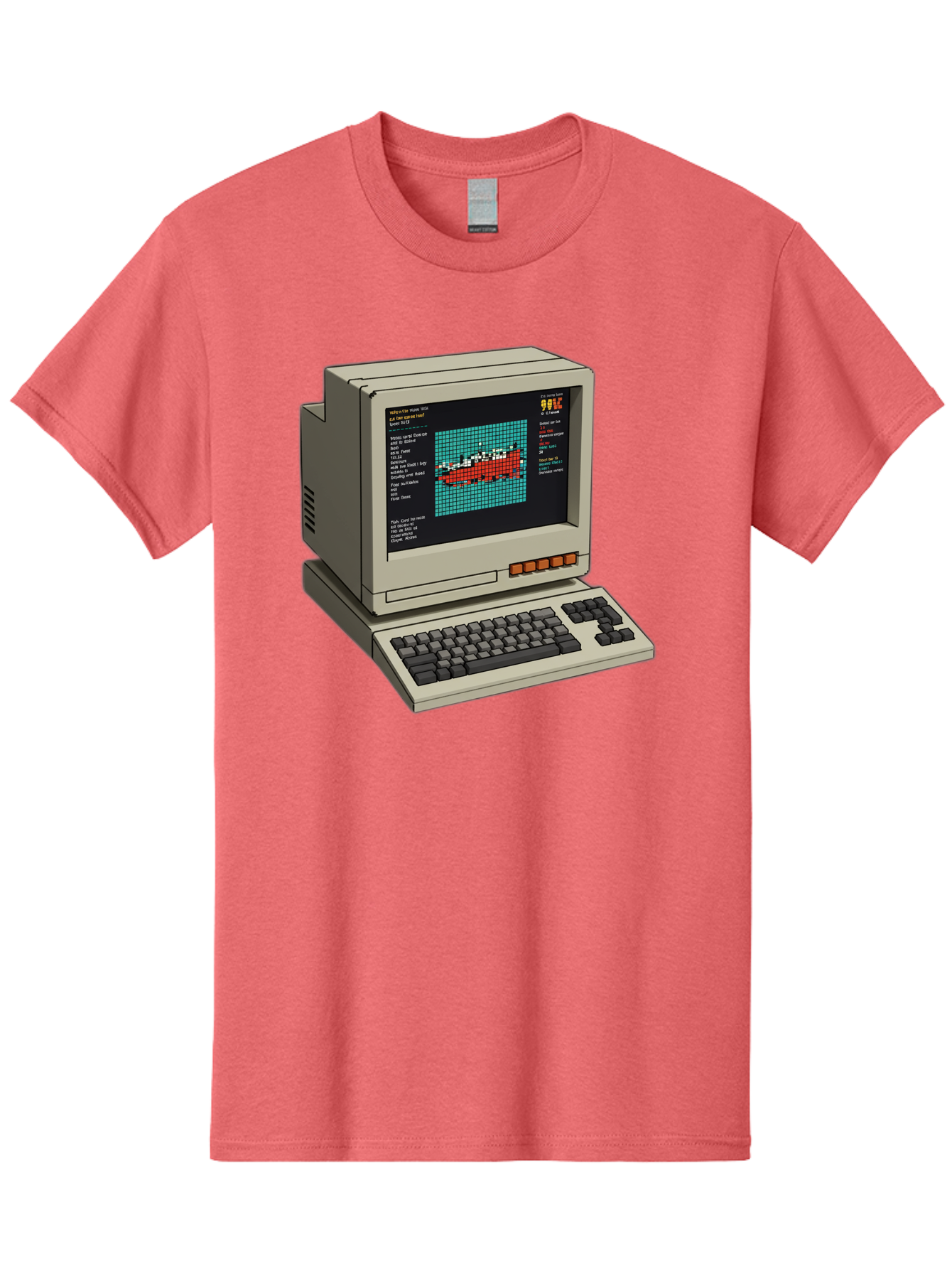 Elite-Game-On-Apple-Ii Men'S Graphic Tee, 100% Cotton, Comfortable Casual Summer Wear, Machine Washable, Retro Computer, Apple Ii, Vintage Technology, Pixel Art, Old School Gaming, 8-Bit Graphics, Red Boat, Turquoise Grid Baa645 3