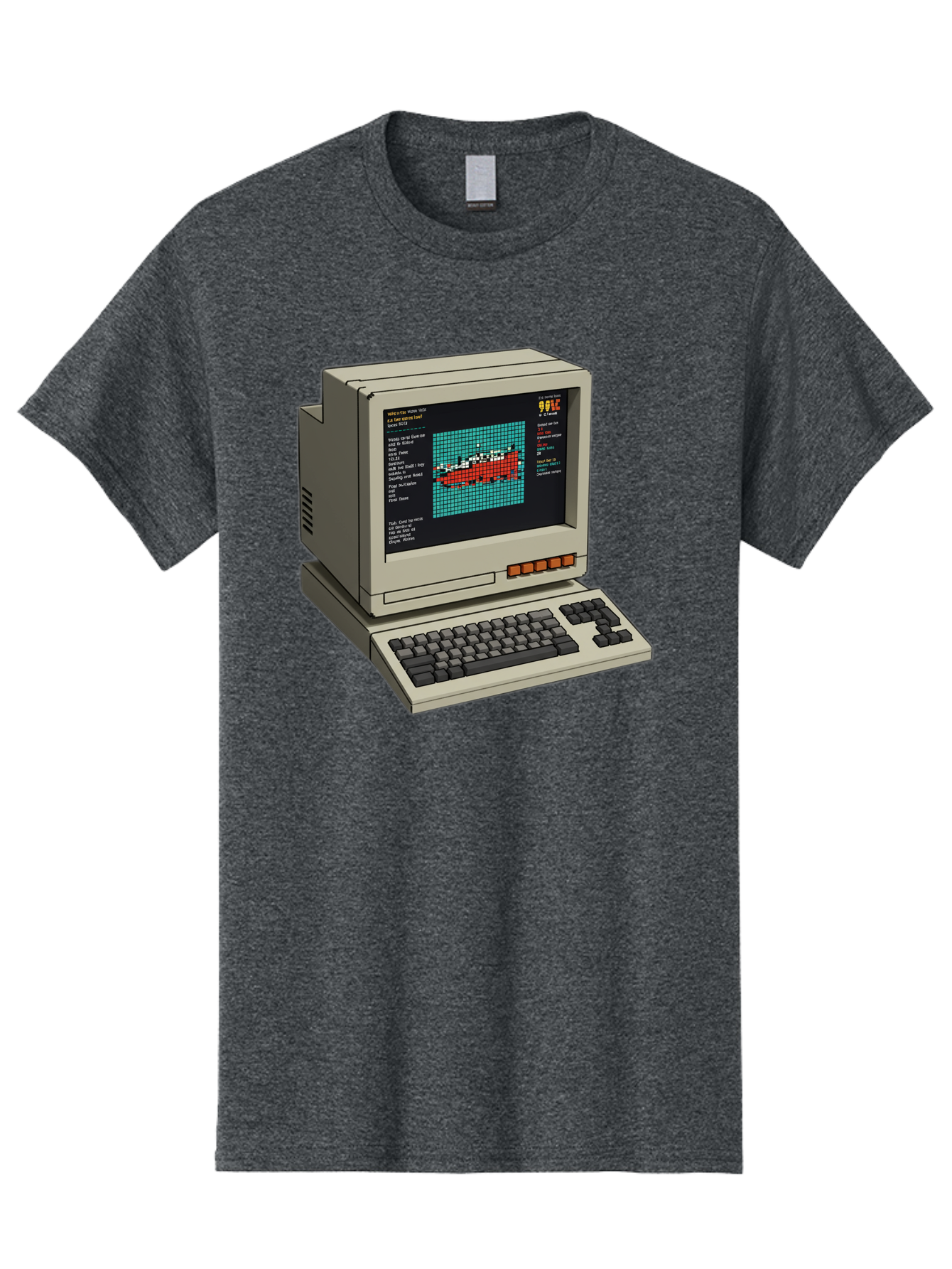 Elite-Game-On-Apple-Ii Men'S Graphic Tee, 100% Cotton, Comfortable Casual Summer Wear, Machine Washable, Retro Computer, Apple Ii, Vintage Technology, Pixel Art, Old School Gaming, 8-Bit Graphics, Red Boat, Turquoise Grid Baa645 21