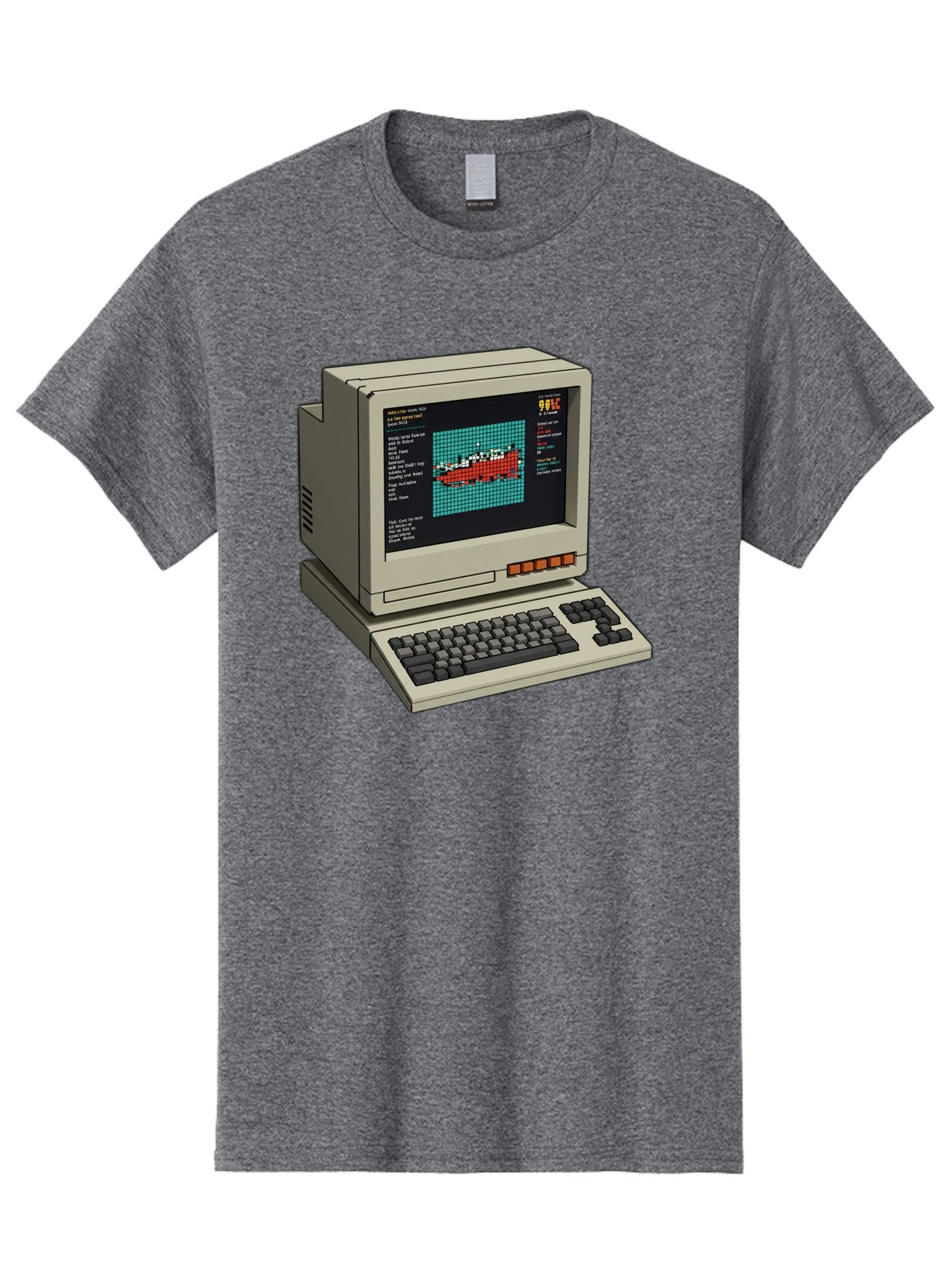 Elite-Game-On-Apple-Ii Men'S Graphic Tee, 100% Cotton, Comfortable Casual Summer Wear, Machine Washable, Retro Computer, Apple Ii, Vintage Technology, Pixel Art, Old School Gaming, 8-Bit Graphics, Red Boat, Turquoise Grid Baa645 15