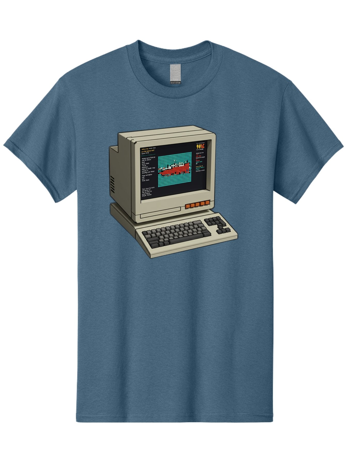 Elite-Game-On-Apple-Ii Men'S Graphic Tee, 100% Cotton, Comfortable Casual Summer Wear, Machine Washable, Retro Computer, Apple Ii, Vintage Technology, Pixel Art, Old School Gaming, 8-Bit Graphics, Red Boat, Turquoise Grid Baa645 3