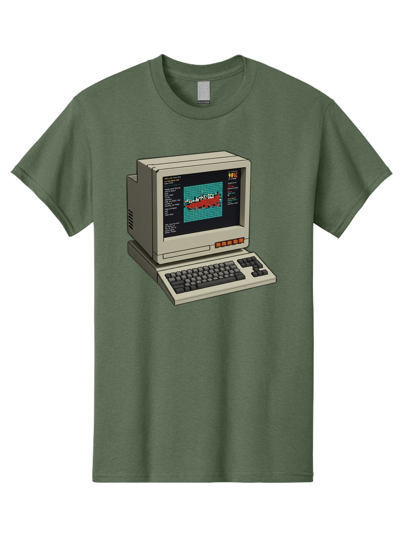Elite-Game-On-Apple-Ii Men'S Graphic Tee, 100% Cotton, Comfortable Casual Summer Wear, Machine Washable, Retro Computer, Apple Ii, Vintage Technology, Pixel Art, Old School Gaming, 8-Bit Graphics, Red Boat, Turquoise Grid Baa645 4