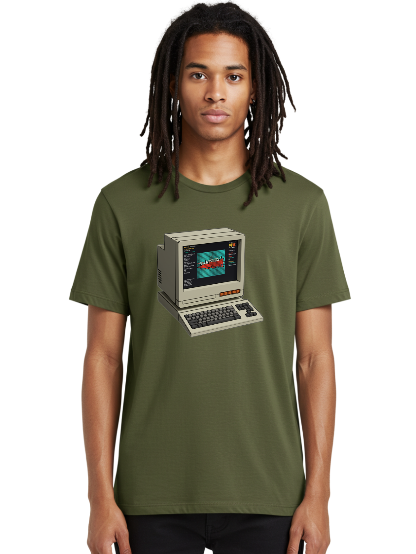 Elite-Game-On-Apple-Ii Men'S Graphic Tee, 100% Cotton, Comfortable Casual Summer Wear, Machine Washable, Retro Computer, Apple Ii, Vintage Technology, Pixel Art, Old School Gaming, 8-Bit Graphics, Red Boat, Turquoise Grid Baa645 24