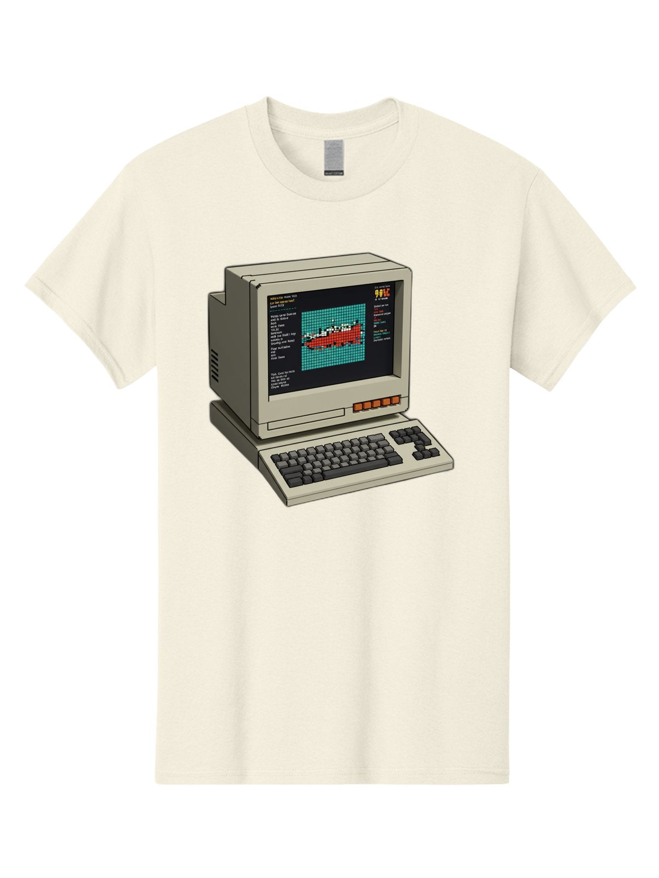 Elite-Game-On-Apple-Ii Men'S Graphic Tee, 100% Cotton, Comfortable Casual Summer Wear, Machine Washable, Retro Computer, Apple Ii, Vintage Technology, Pixel Art, Old School Gaming, 8-Bit Graphics, Red Boat, Turquoise Grid Baa645 12