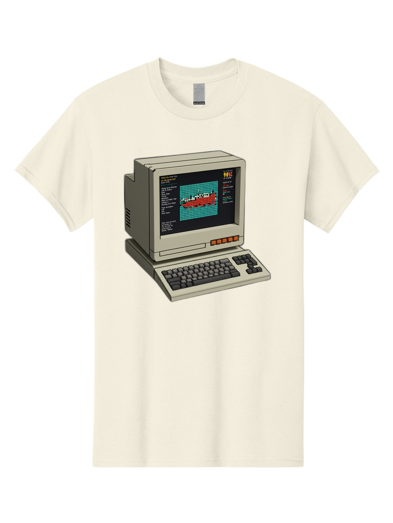 Elite-Game-On-Apple-Ii Men'S Graphic Tee, 100% Cotton, Comfortable Casual Summer Wear, Machine Washable, Retro Computer, Apple Ii, Vintage Technology, Pixel Art, Old School Gaming, 8-Bit Graphics, Red Boat, Turquoise Grid Baa645 5