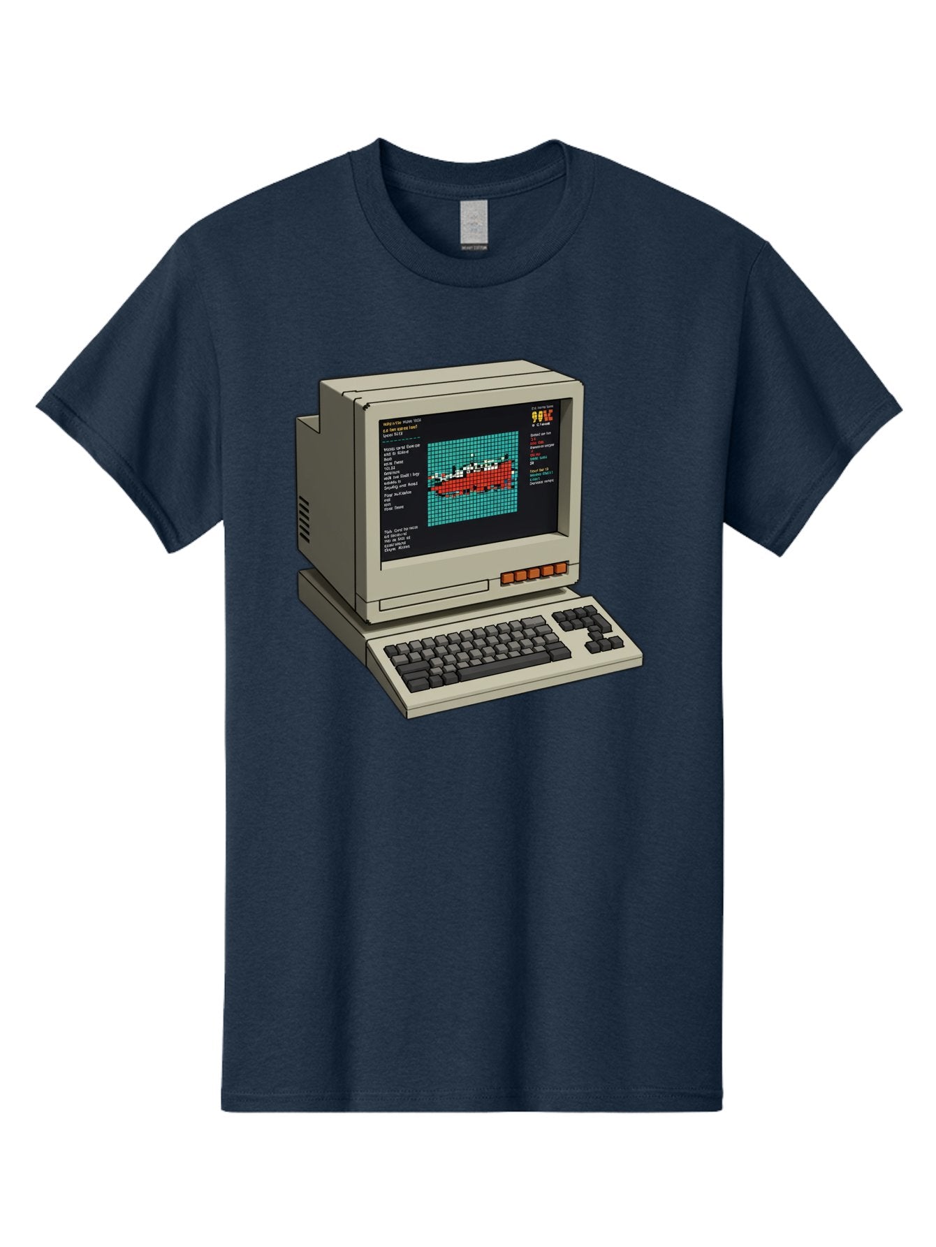 Elite-Game-On-Apple-Ii Men'S Graphic Tee, 100% Cotton, Comfortable Casual Summer Wear, Machine Washable, Retro Computer, Apple Ii, Vintage Technology, Pixel Art, Old School Gaming, 8-Bit Graphics, Red Boat, Turquoise Grid Baa645 11