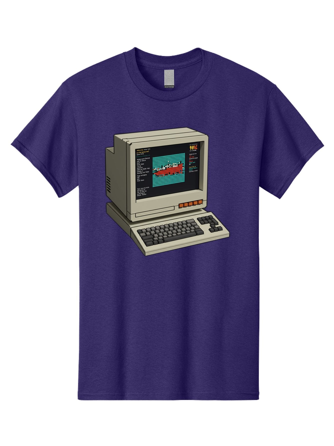 Elite-Game-On-Apple-Ii Men'S Graphic Tee, 100% Cotton, Comfortable Casual Summer Wear, Machine Washable, Retro Computer, Apple Ii, Vintage Technology, Pixel Art, Old School Gaming, 8-Bit Graphics, Red Boat, Turquoise Grid Baa645 8