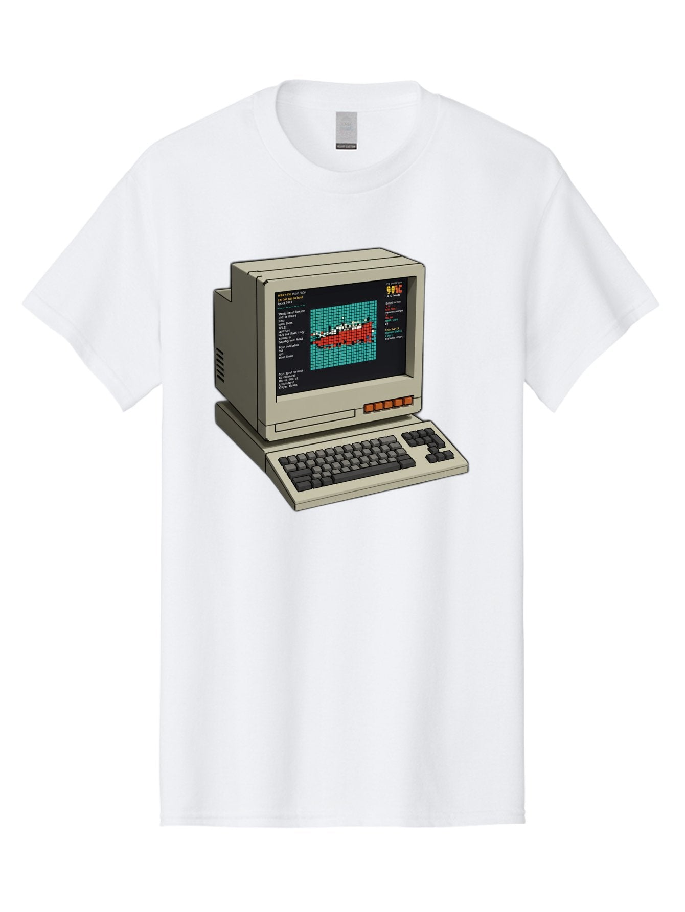 Elite-Game-On-Apple-Ii Men'S Graphic Tee, 100% Cotton, Comfortable Casual Summer Wear, Machine Washable, Retro Computer, Apple Ii, Vintage Technology, Pixel Art, Old School Gaming, 8-Bit Graphics, Red Boat, Turquoise Grid Baa645 6