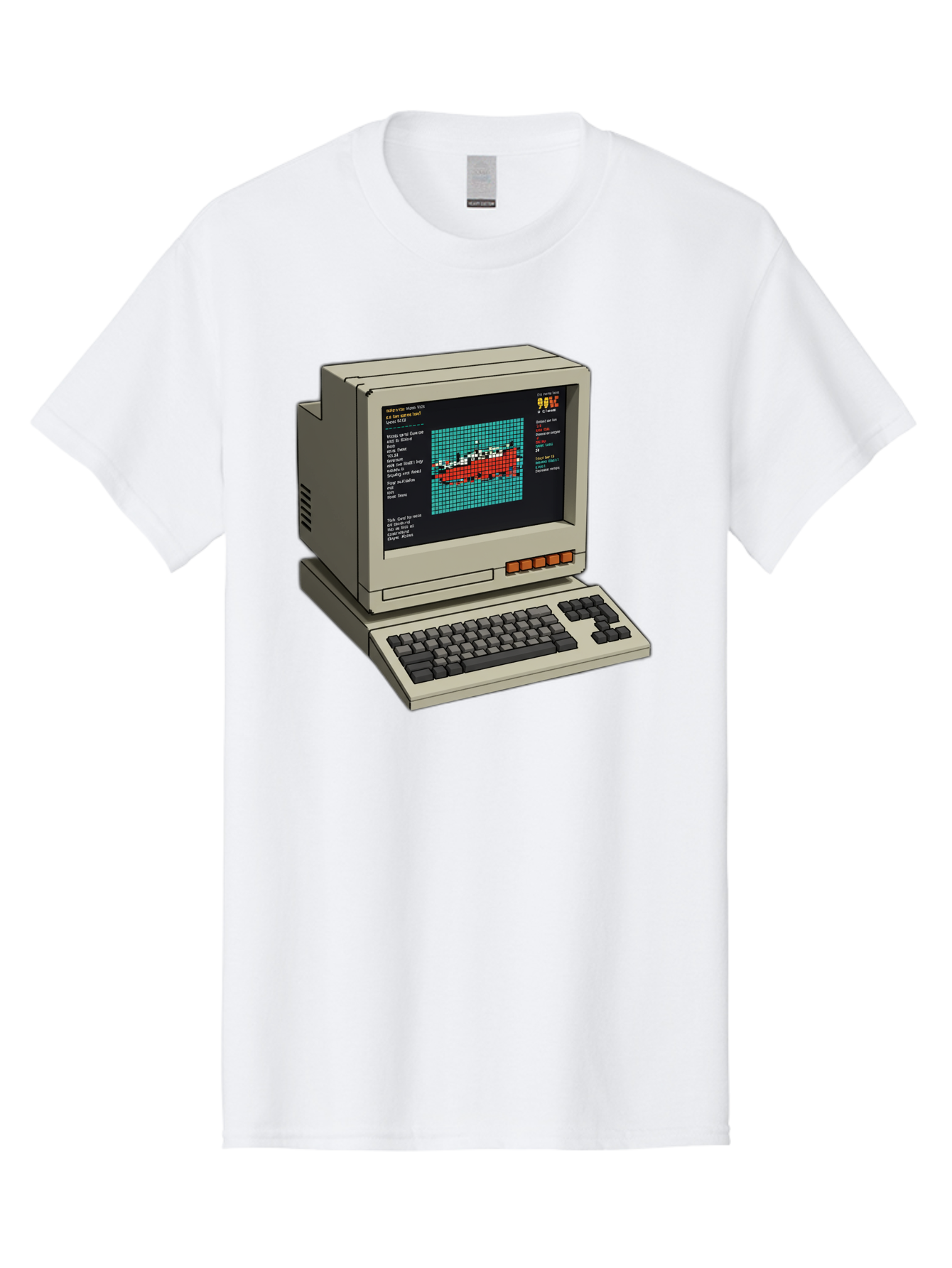 Elite-Game-On-Apple-Ii Men'S Graphic Tee, 100% Cotton, Comfortable Casual Summer Wear, Machine Washable, Retro Computer, Apple Ii, Vintage Technology, Pixel Art, Old School Gaming, 8-Bit Graphics, Red Boat, Turquoise Grid Baa645 13