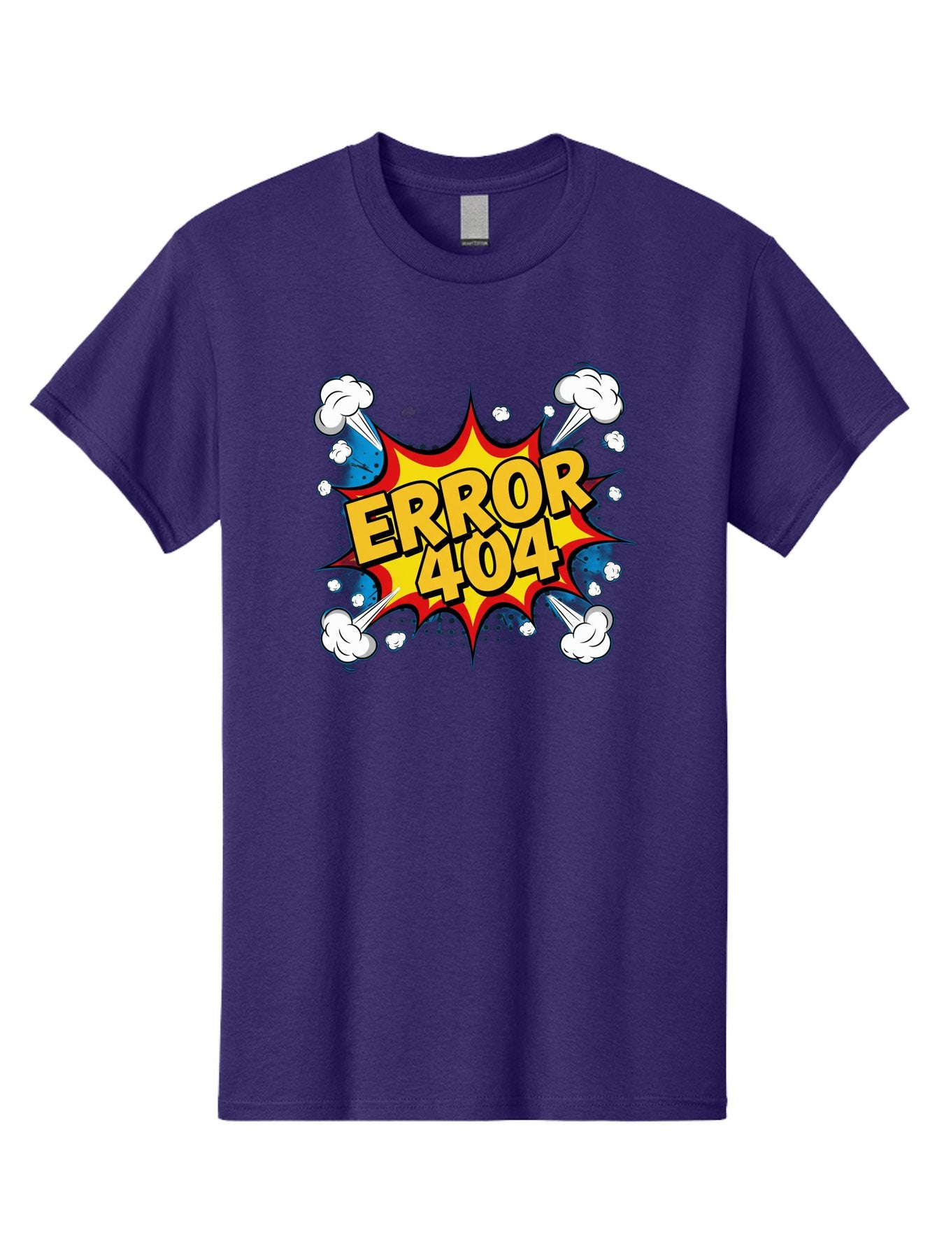 Error-404-3 Men'S Graphic Tee, 100% Cotton, Comfortable Casual Summer Wear, Machine Washable, Error Message, 404 Page Not Found, Cartoon Style, Comic Explosion, Yellow Text, Red Outline, White Clouds, Blue Bombs, Retro Aesthetic, Funny Design, Baa651 12