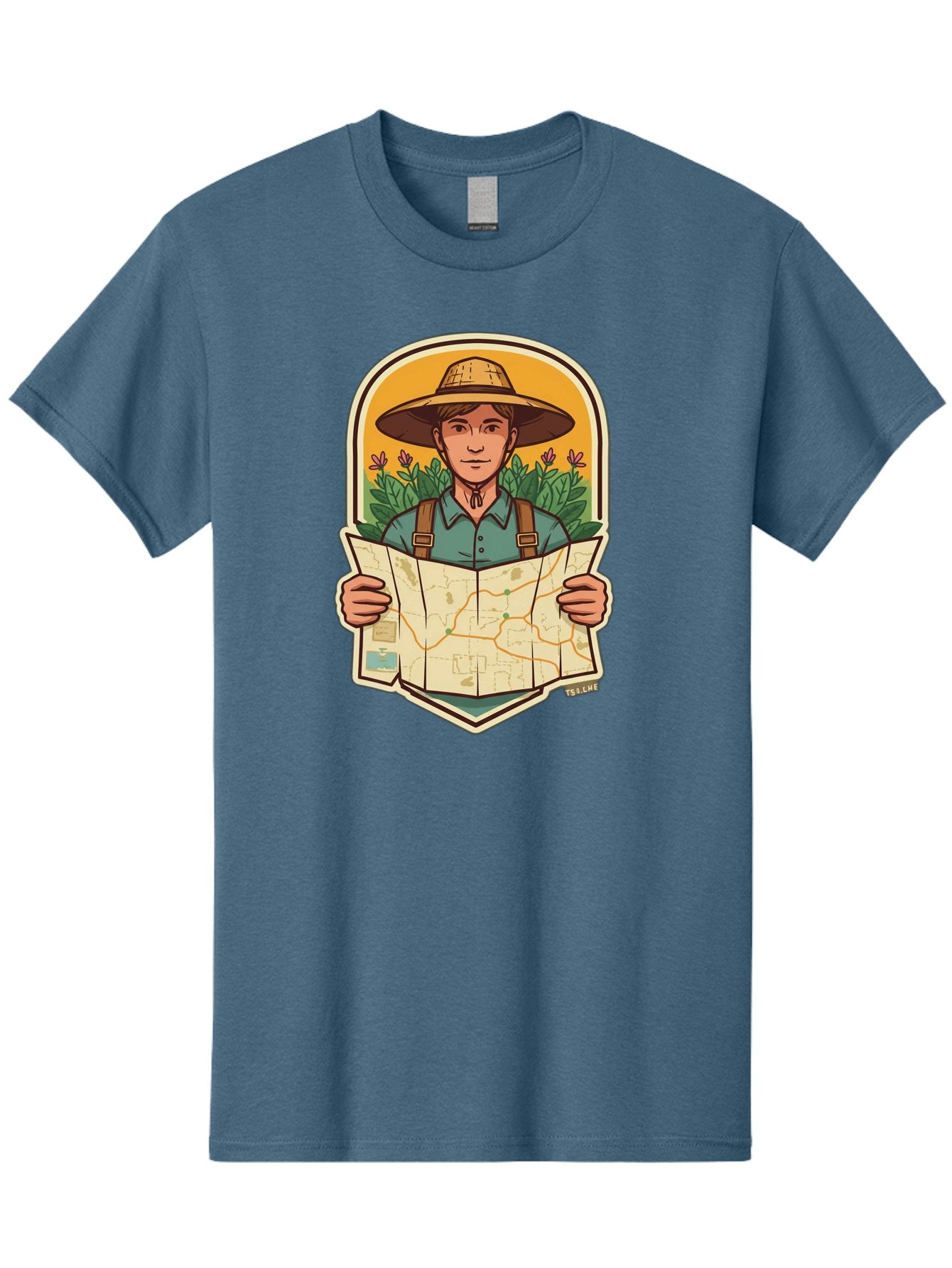 Explorer-With-Map Men'S Graphic Tee, 100% Cotton, Comfortable Casual Summer Wear, Machine Washable, Hiker With Map, Outdoor Adventure, Travel Planning, Exploration, Nature Reserve, Wilderness, Trekking, Outdoor Enthusiast, Navigation, Route Baa653 14