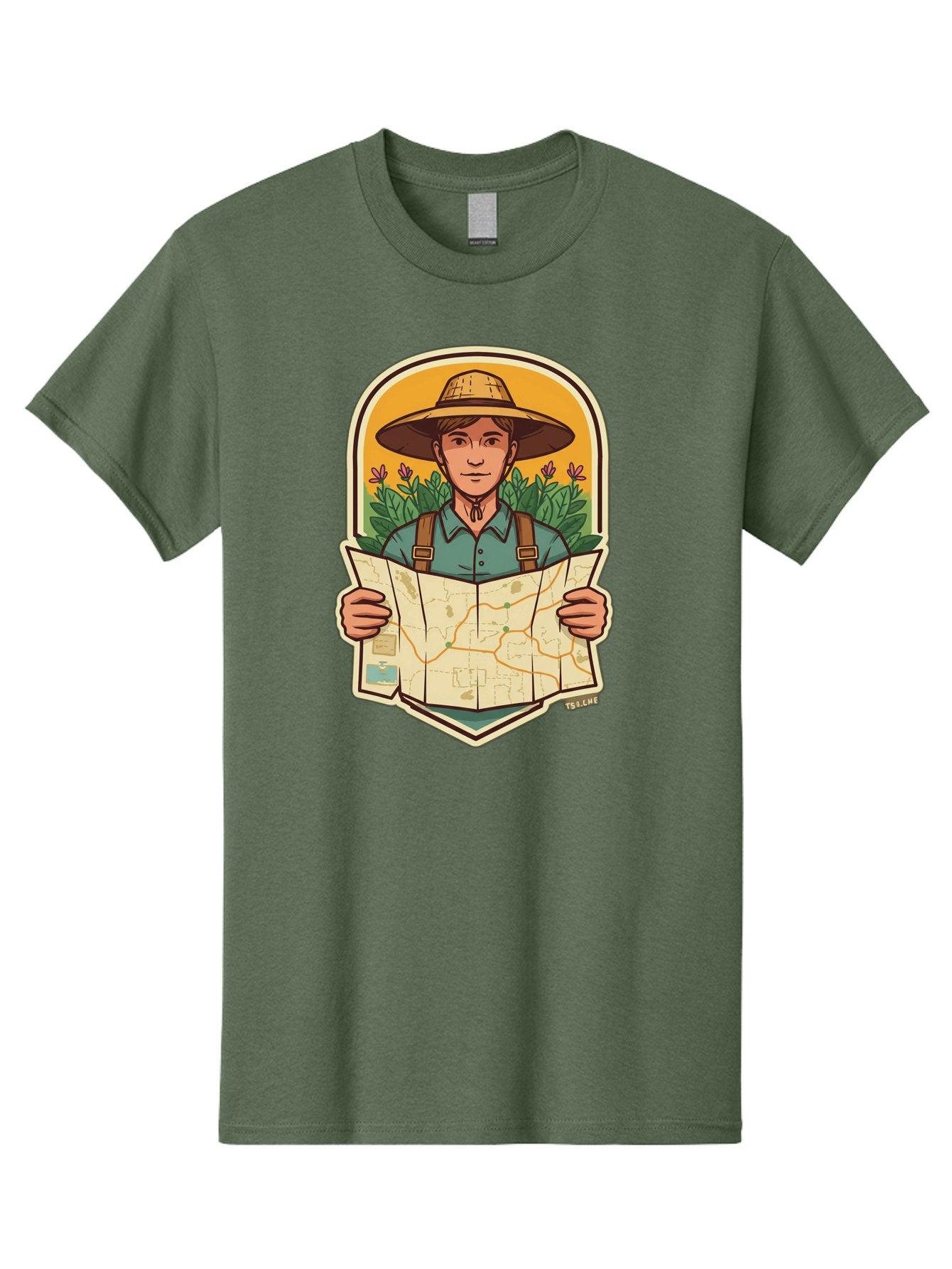 Explorer-With-Map Men'S Graphic Tee, 100% Cotton, Comfortable Casual Summer Wear, Machine Washable, Hiker With Map, Outdoor Adventure, Travel Planning, Exploration, Nature Reserve, Wilderness, Trekking, Outdoor Enthusiast, Navigation, Route Baa653 7