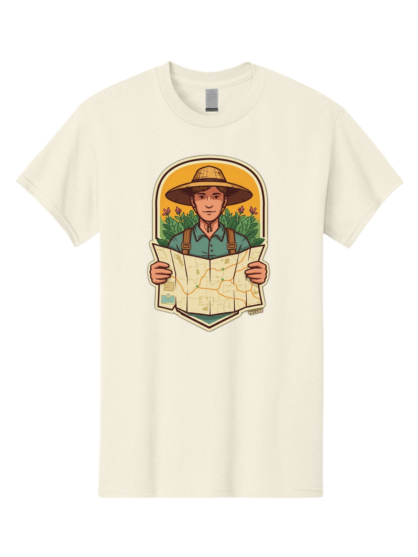 Explorer-With-Map Men'S Graphic Tee, 100% Cotton, Comfortable Casual Summer Wear, Machine Washable, Hiker With Map, Outdoor Adventure, Travel Planning, Exploration, Nature Reserve, Wilderness, Trekking, Outdoor Enthusiast, Navigation, Route Baa653
