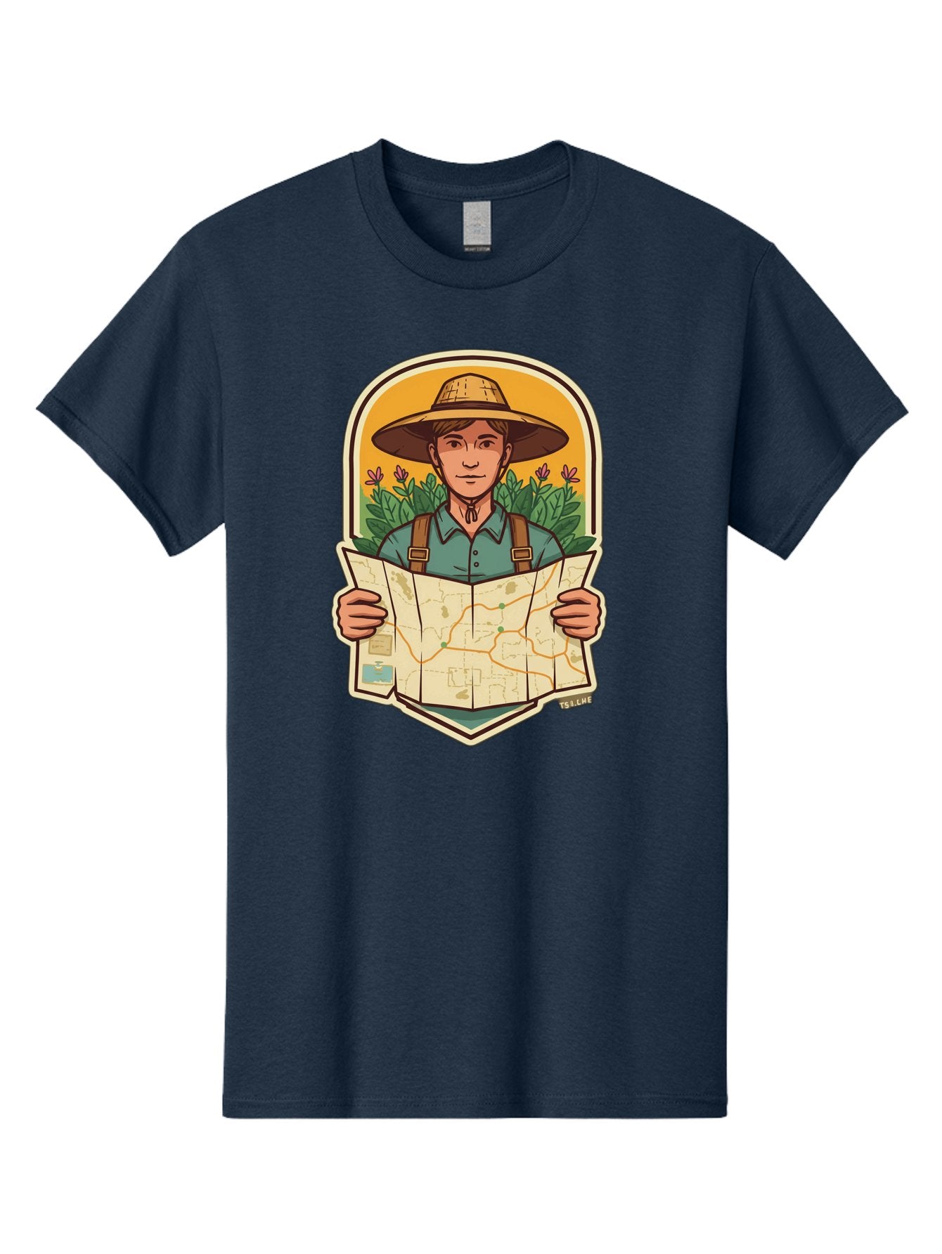 Explorer-With-Map Men'S Graphic Tee, 100% Cotton, Comfortable Casual Summer Wear, Machine Washable, Hiker With Map, Outdoor Adventure, Travel Planning, Exploration, Nature Reserve, Wilderness, Trekking, Outdoor Enthusiast, Navigation, Route Baa653 5