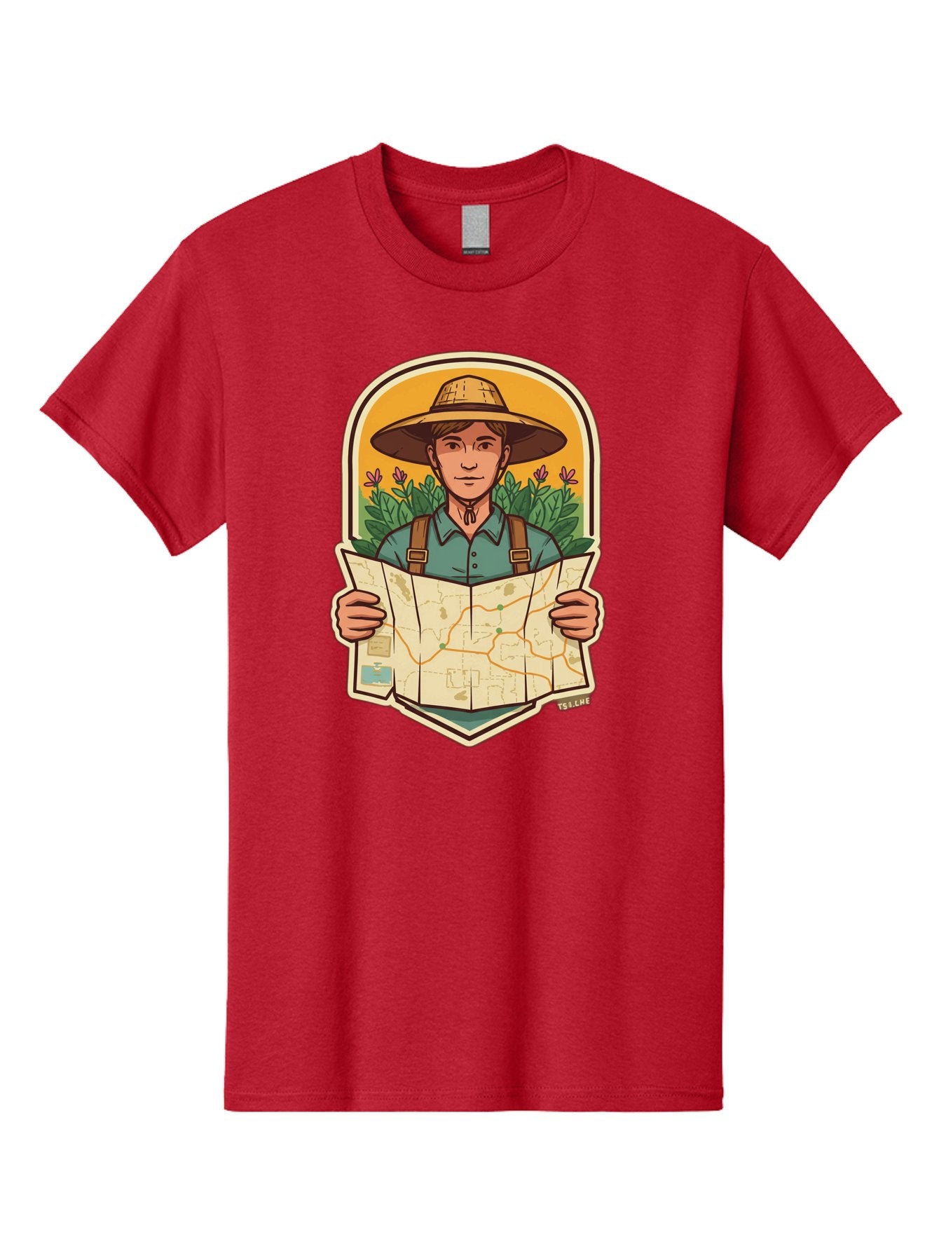 Explorer-With-Map Men'S Graphic Tee, 100% Cotton, Comfortable Casual Summer Wear, Machine Washable, Hiker With Map, Outdoor Adventure, Travel Planning, Exploration, Nature Reserve, Wilderness, Trekking, Outdoor Enthusiast, Navigation, Route Baa653 11