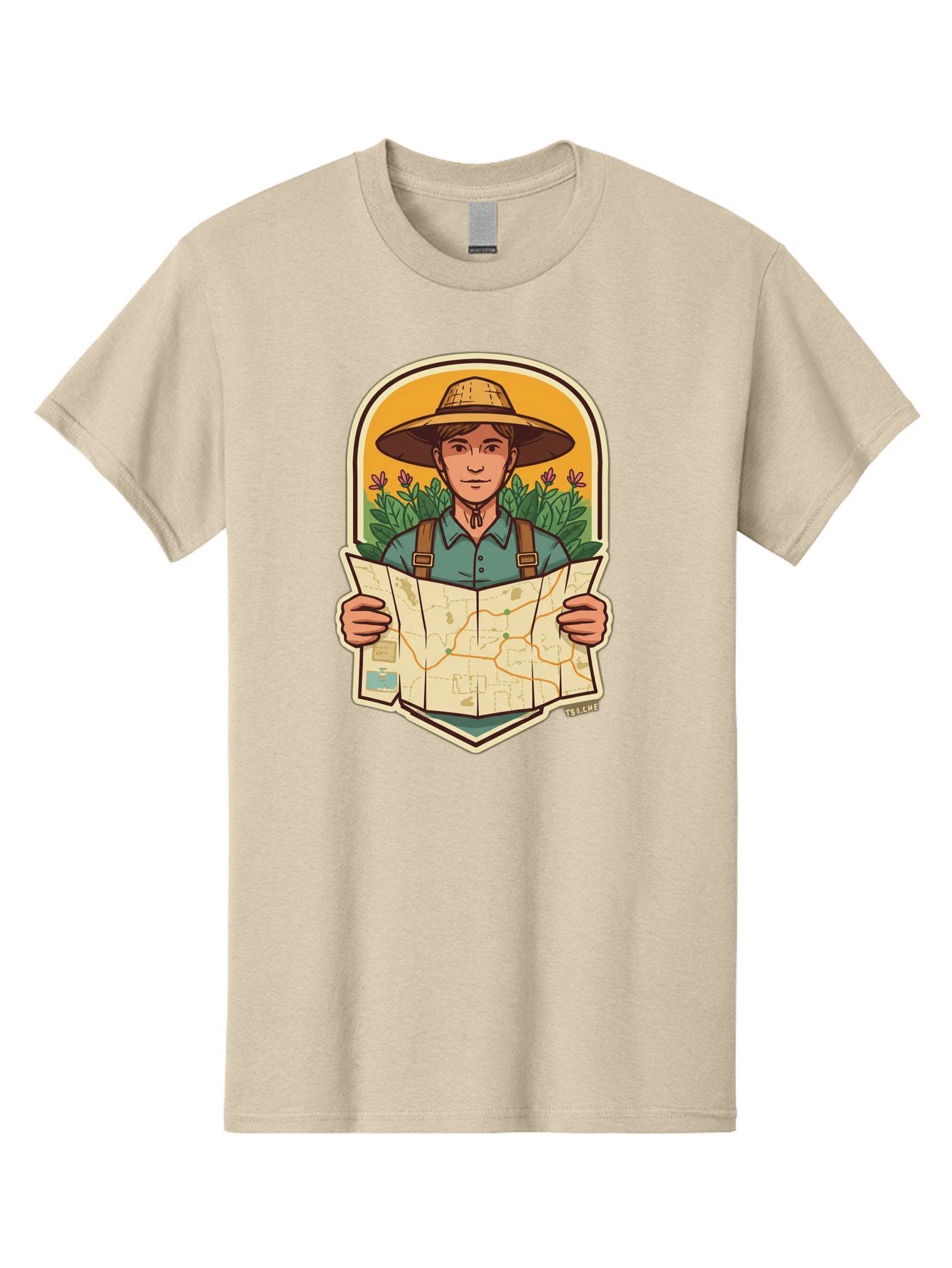 Explorer-With-Map Men'S Graphic Tee, 100% Cotton, Comfortable Casual Summer Wear, Machine Washable, Hiker With Map, Outdoor Adventure, Travel Planning, Exploration, Nature Reserve, Wilderness, Trekking, Outdoor Enthusiast, Navigation, Route Baa653 13