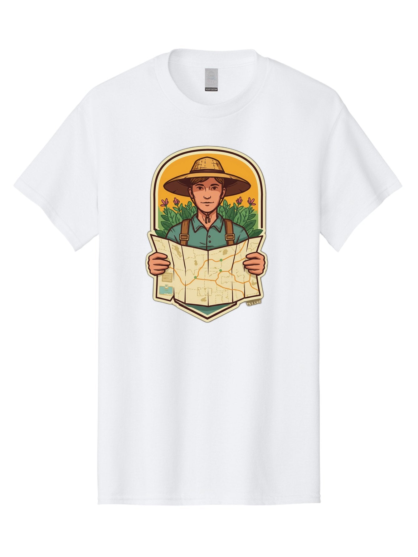Explorer-With-Map Men'S Graphic Tee, 100% Cotton, Comfortable Casual Summer Wear, Machine Washable, Hiker With Map, Outdoor Adventure, Travel Planning, Exploration, Nature Reserve, Wilderness, Trekking, Outdoor Enthusiast, Navigation, Route Baa653 6