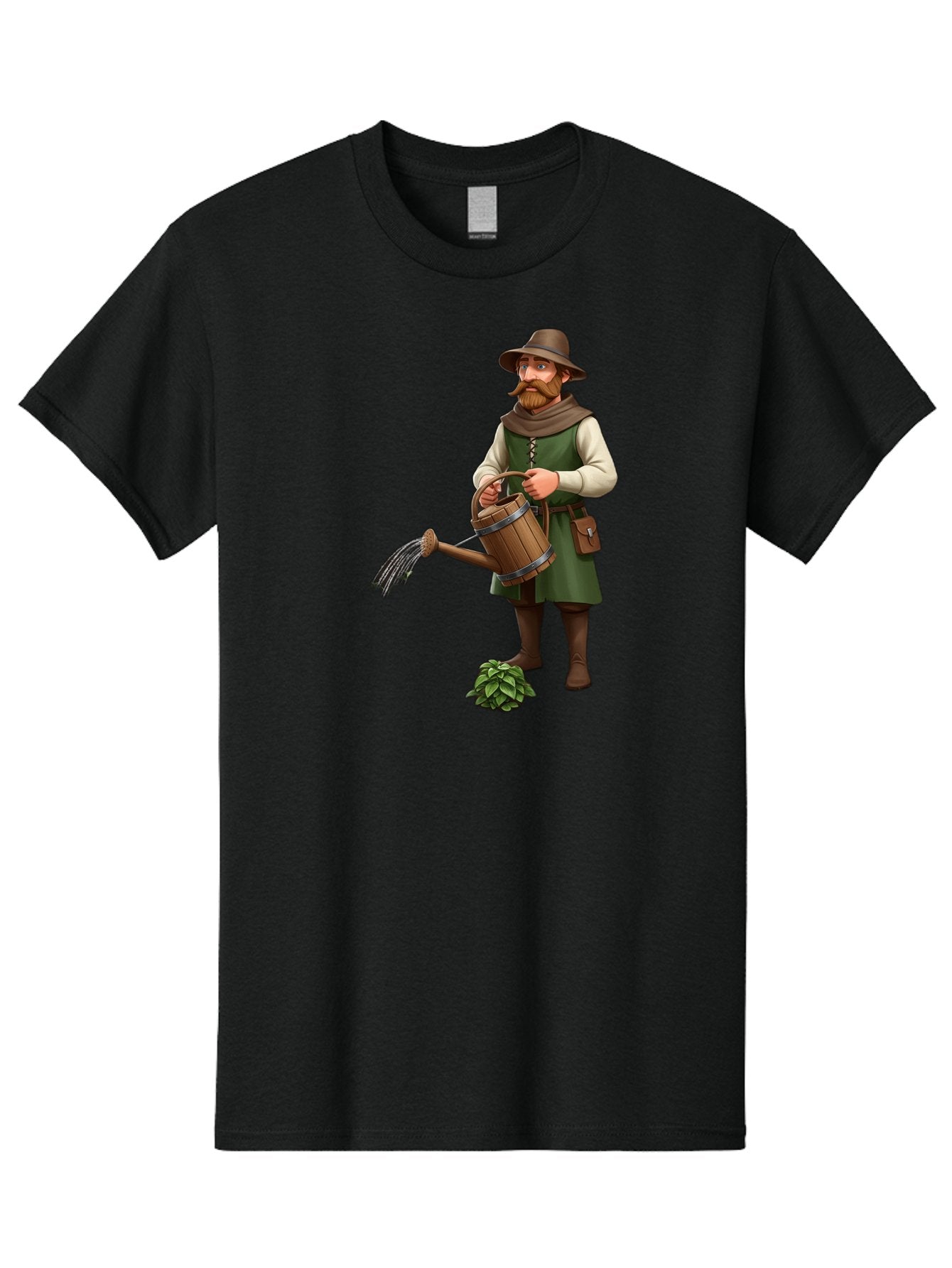 Farmer-Hops Men'S Graphic Tee, 100% Cotton, Comfortable Casual Summer Wear, Machine Washable, Cartoon Farmer, Gardening Tools, Watering Can, Rustic Clothing, Hat, Beard, Hop Plant, Agricultural Work, Manual Labor, Traditional Farming Baa655