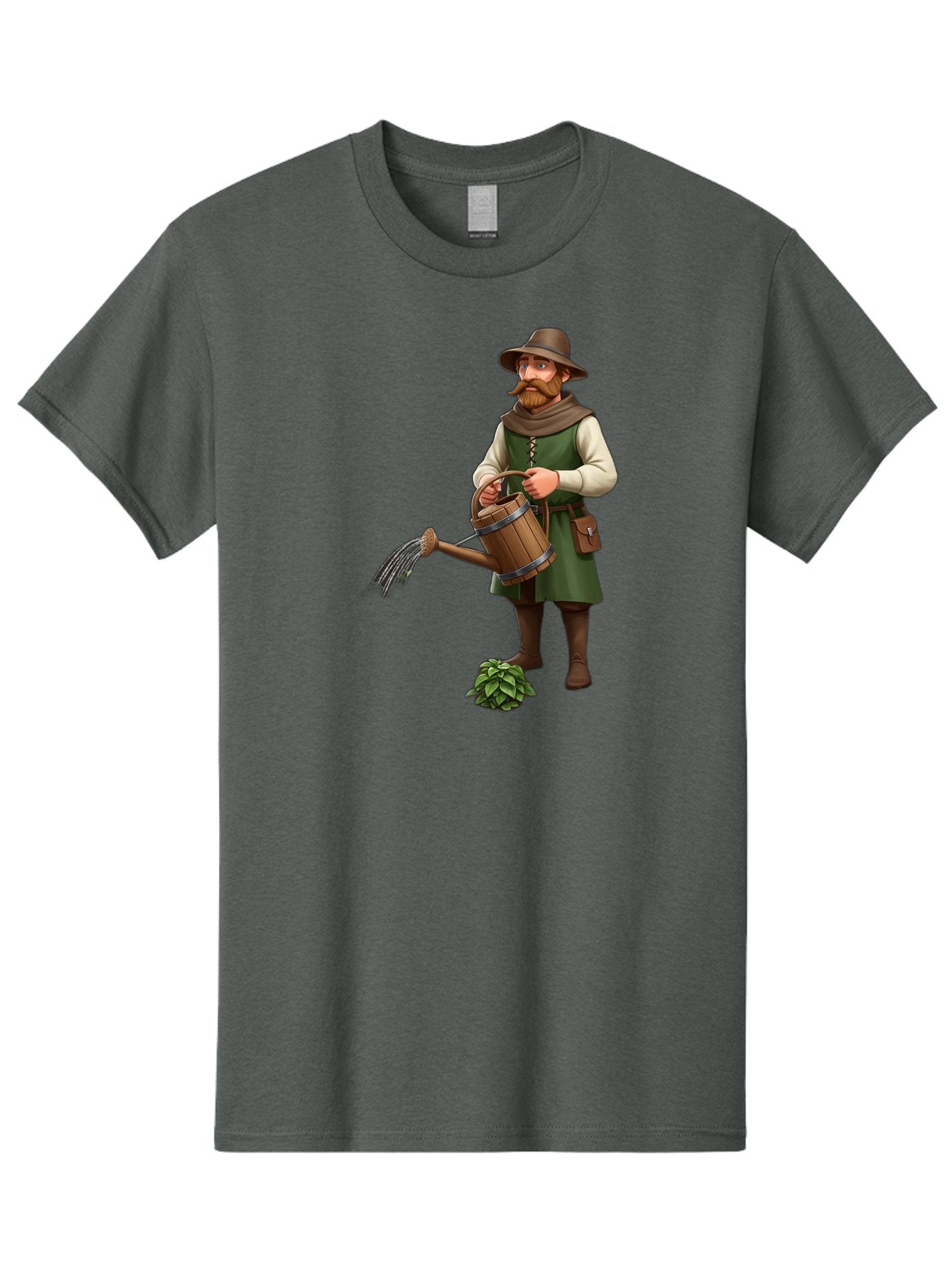 Farmer-Hops Men'S Graphic Tee, 100% Cotton, Comfortable Casual Summer Wear, Machine Washable, Cartoon Farmer, Gardening Tools, Watering Can, Rustic Clothing, Hat, Beard, Hop Plant, Agricultural Work, Manual Labor, Traditional Farming Baa655 14