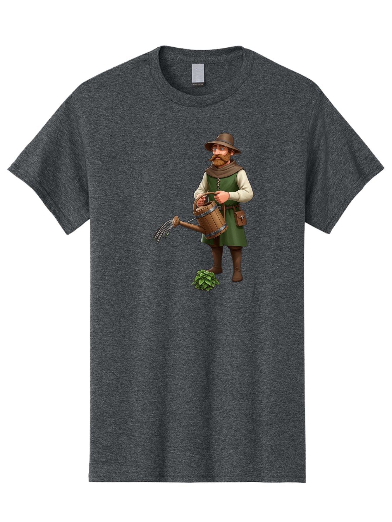 Farmer-Hops Men'S Graphic Tee, 100% Cotton, Comfortable Casual Summer Wear, Machine Washable, Cartoon Farmer, Gardening Tools, Watering Can, Rustic Clothing, Hat, Beard, Hop Plant, Agricultural Work, Manual Labor, Traditional Farming Baa655