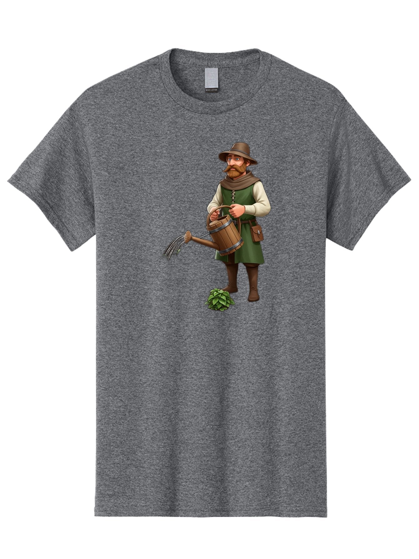 Farmer-Hops Men'S Graphic Tee, 100% Cotton, Comfortable Casual Summer Wear, Machine Washable, Cartoon Farmer, Gardening Tools, Watering Can, Rustic Clothing, Hat, Beard, Hop Plant, Agricultural Work, Manual Labor, Traditional Farming Baa655 13