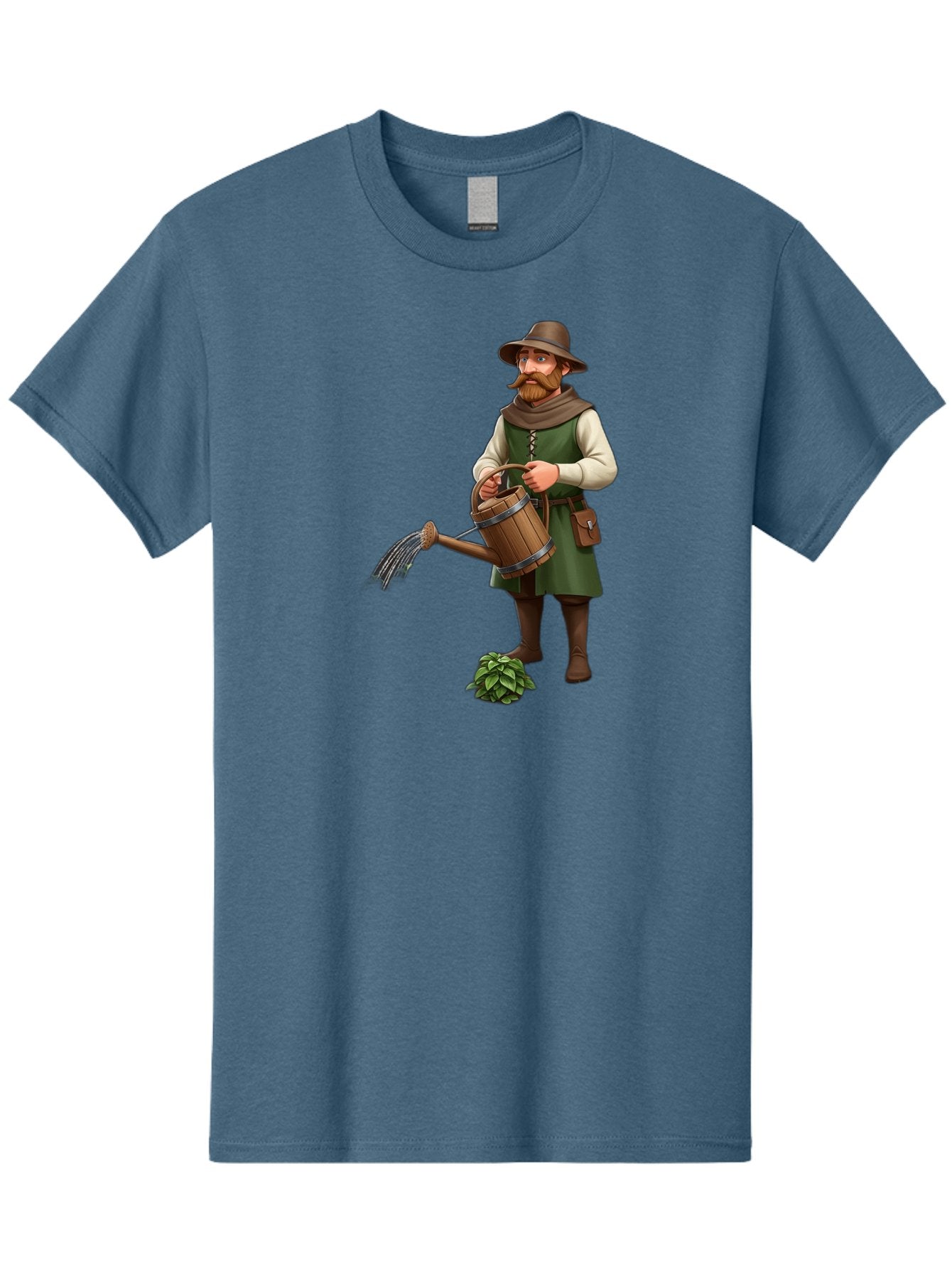 Farmer-Hops Men'S Graphic Tee, 100% Cotton, Comfortable Casual Summer Wear, Machine Washable, Cartoon Farmer, Gardening Tools, Watering Can, Rustic Clothing, Hat, Beard, Hop Plant, Agricultural Work, Manual Labor, Traditional Farming Baa655 12