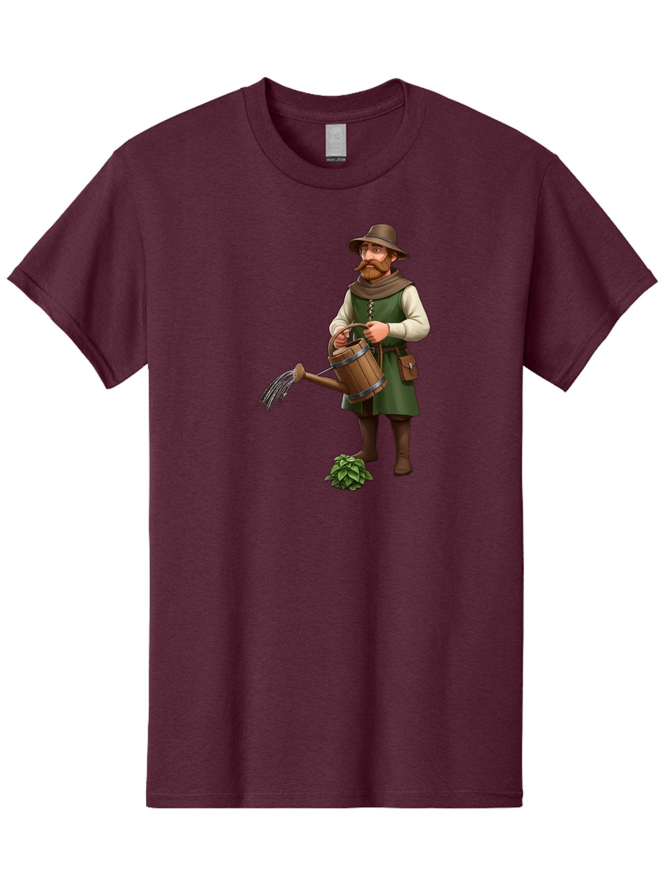 Farmer-Hops Men'S Graphic Tee, 100% Cotton, Comfortable Casual Summer Wear, Machine Washable, Cartoon Farmer, Gardening Tools, Watering Can, Rustic Clothing, Hat, Beard, Hop Plant, Agricultural Work, Manual Labor, Traditional Farming Baa655 15