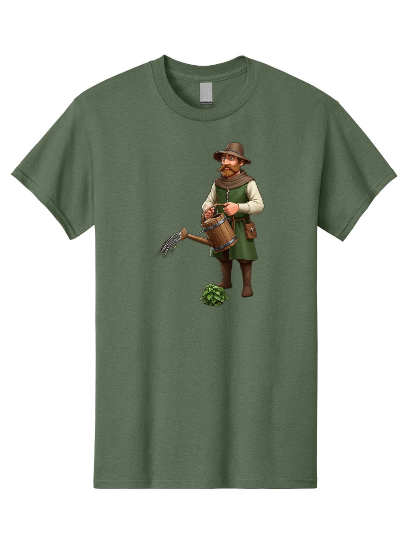 Farmer-Hops Men'S Graphic Tee, 100% Cotton, Comfortable Casual Summer Wear, Machine Washable, Cartoon Farmer, Gardening Tools, Watering Can, Rustic Clothing, Hat, Beard, Hop Plant, Agricultural Work, Manual Labor, Traditional Farming Baa655 11