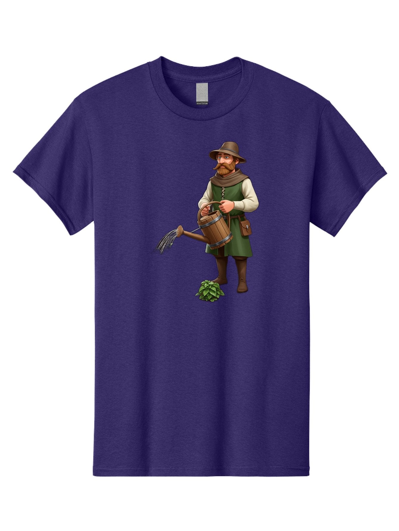 Farmer-Hops Men'S Graphic Tee, 100% Cotton, Comfortable Casual Summer Wear, Machine Washable, Cartoon Farmer, Gardening Tools, Watering Can, Rustic Clothing, Hat, Beard, Hop Plant, Agricultural Work, Manual Labor, Traditional Farming Baa655 5